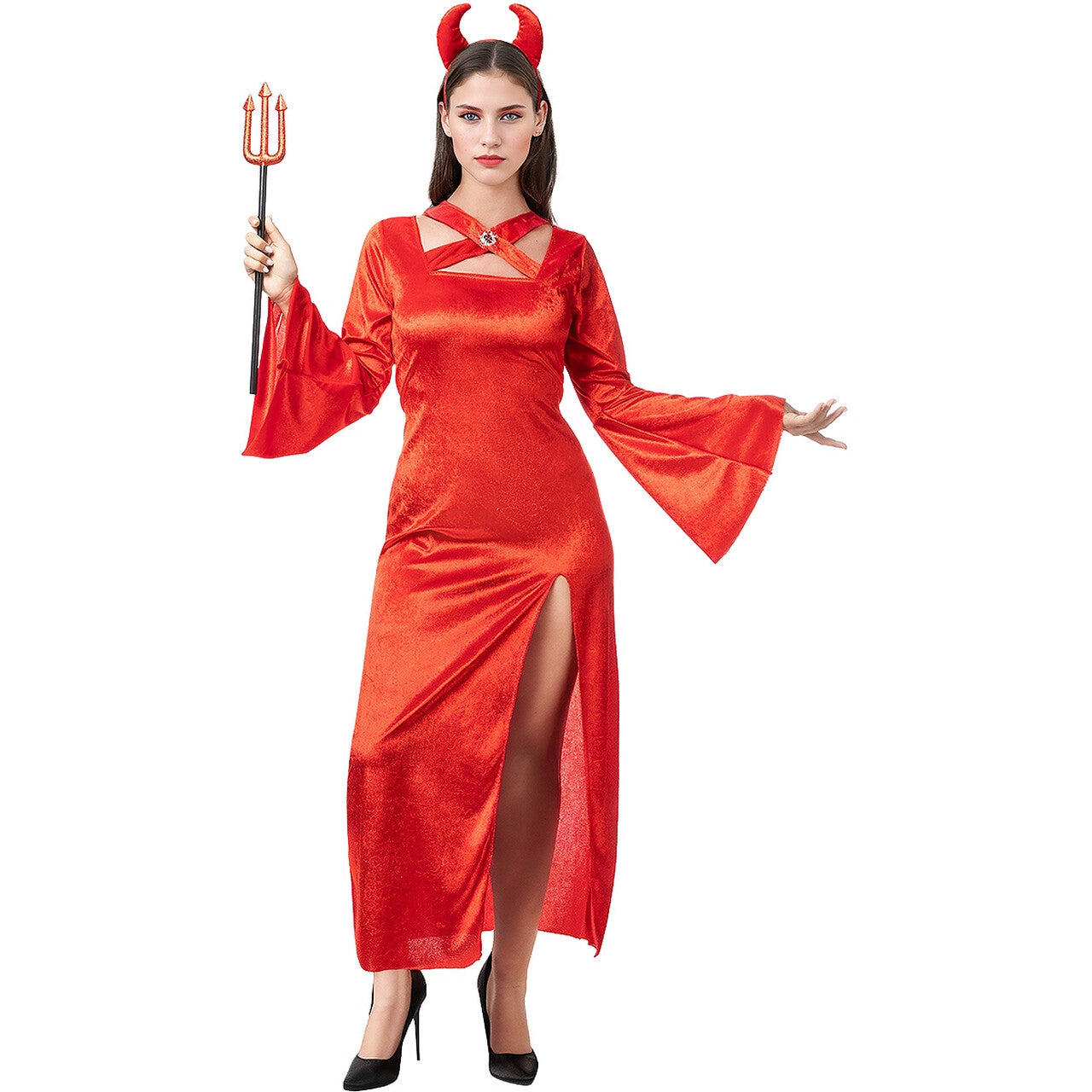 Op deze afbeelding zie je een Kostuums, van het merk Funidelia. Duivel Aanbidster Devilina Vrouw Kostuum