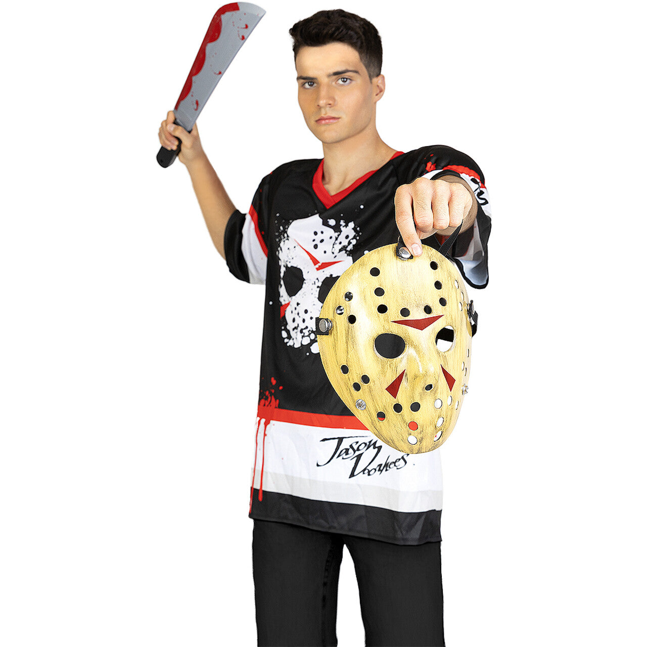Op deze afbeelding zie je een Kostuums, van het merk Funidelia. Sporty Jason Hockey Man Kostuum