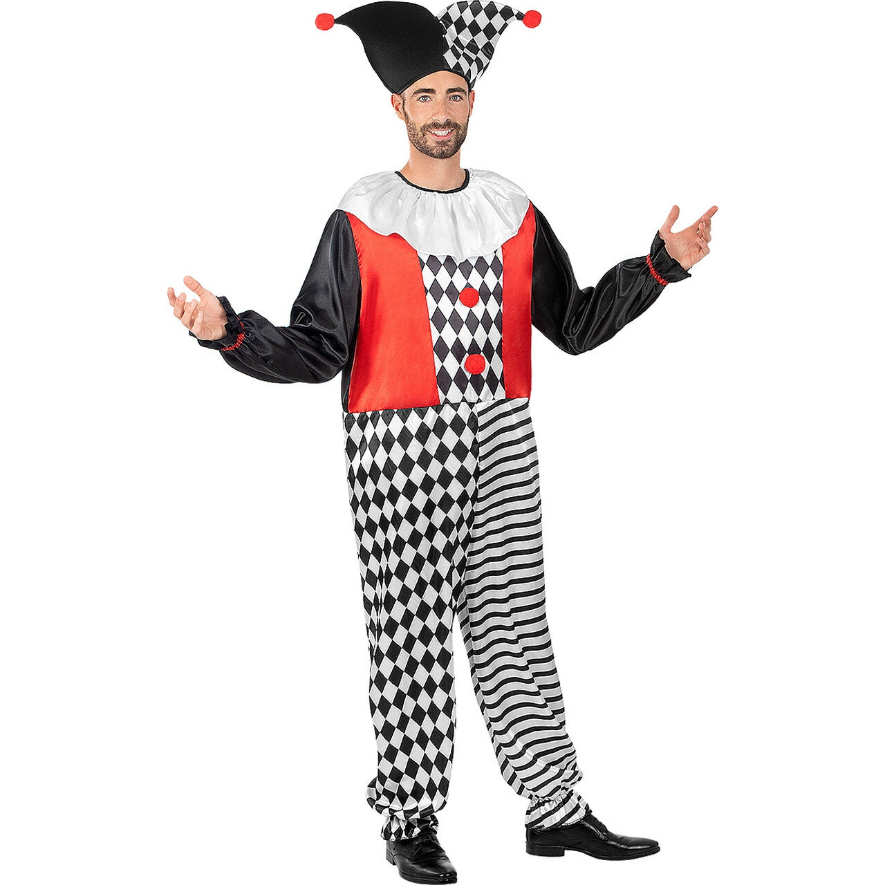 Op deze afbeelding zie je een Kostuums, van het merk Funidelia. Jester Jelmer Harlekijn Man Kostuum