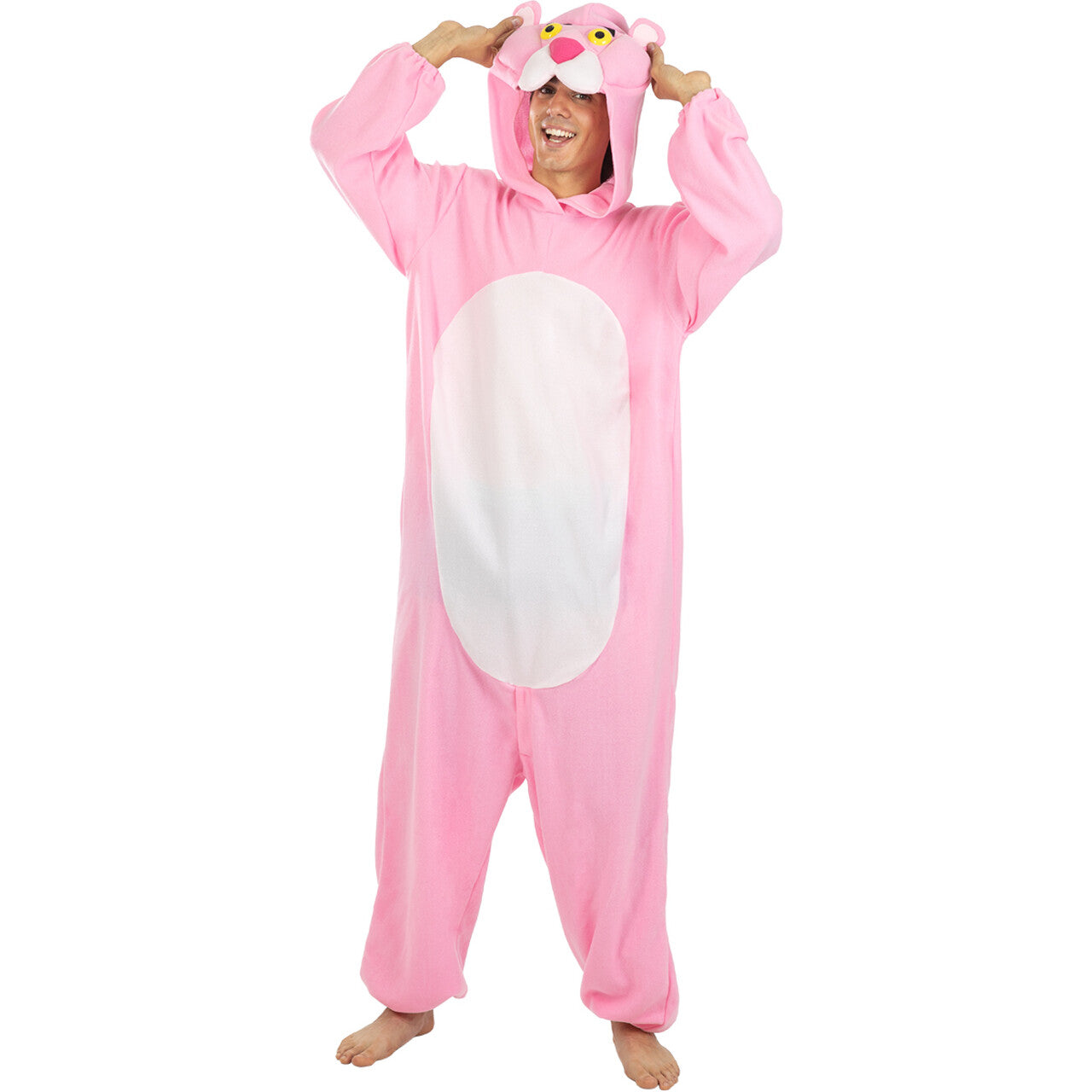 Op deze afbeelding zie je een Kostuums, van het merk Funidelia. Zeer Relaxte Roze Onesie Pink Panther Kostuum