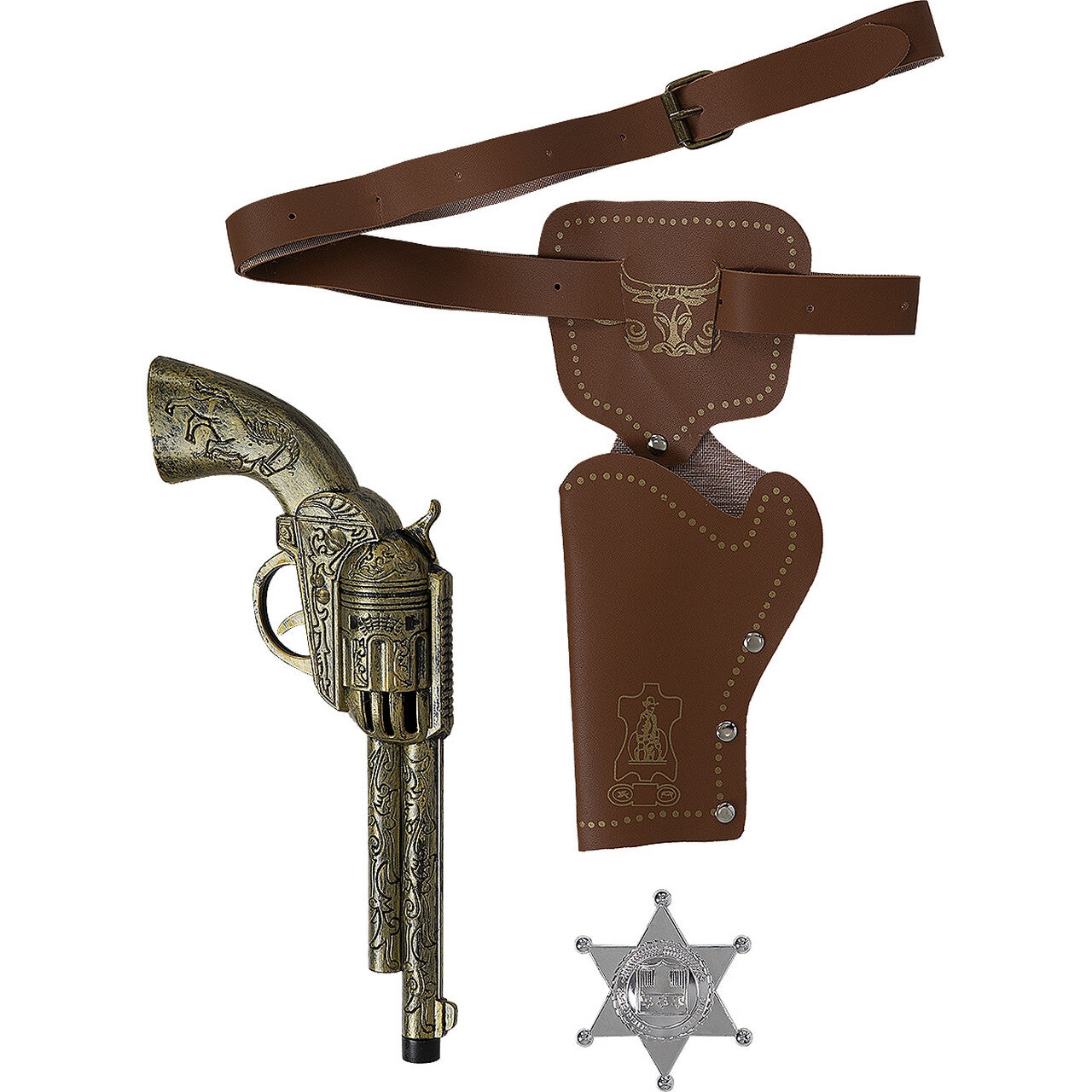 Op deze afbeelding zie je een Accessoires, van het merk Funidelia. Lederlook Holster Met Pistool Voor Sheriff Of Cowboy