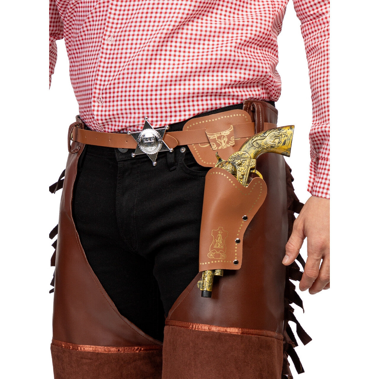 Op deze afbeelding zie je een Accessoires, van het merk Funidelia. Lederlook Holster Met Pistool Voor Sheriff Of Cowboy
