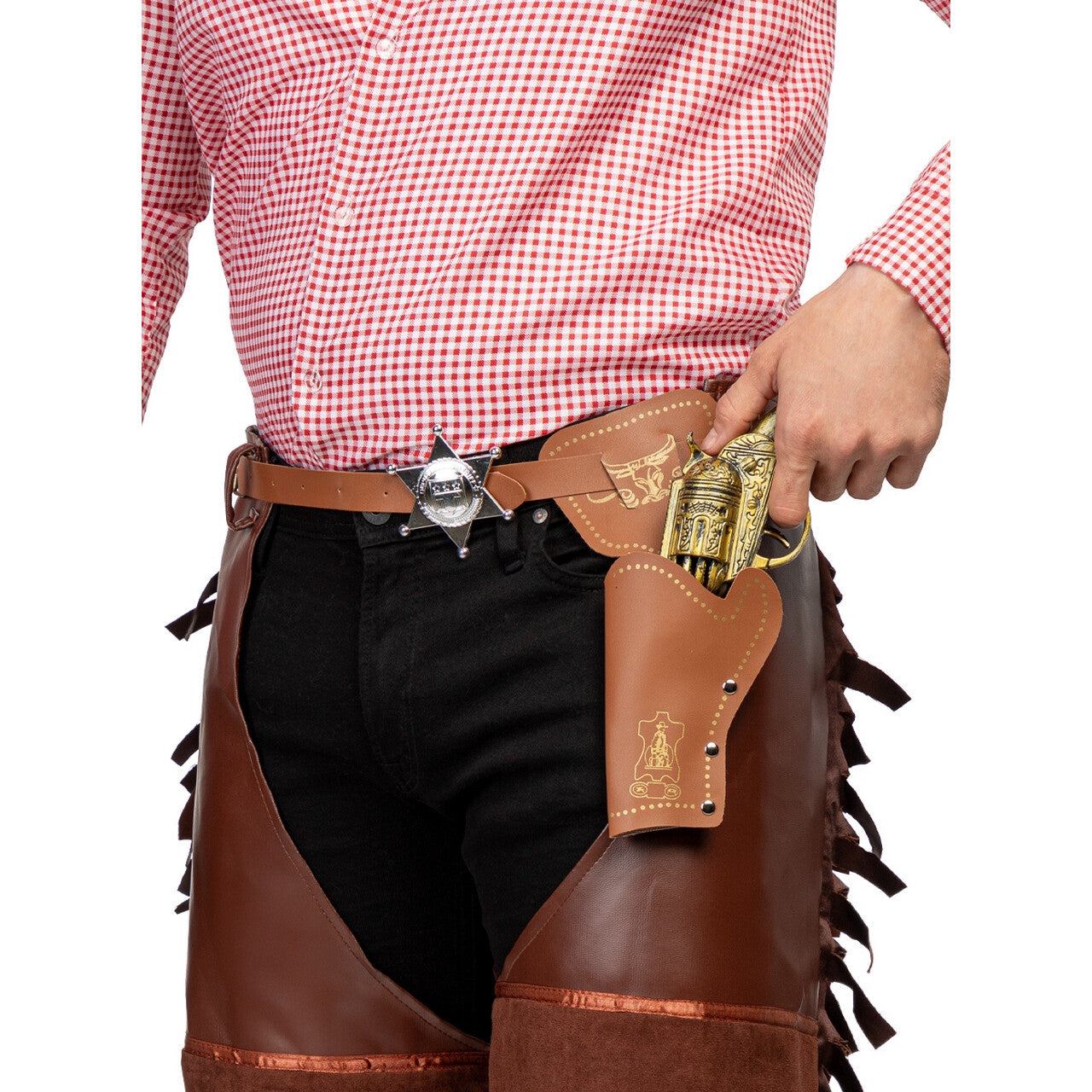Op deze afbeelding zie je een Accessoires, van het merk Funidelia. Lederlook Holster Met Pistool Voor Sheriff Of Cowboy