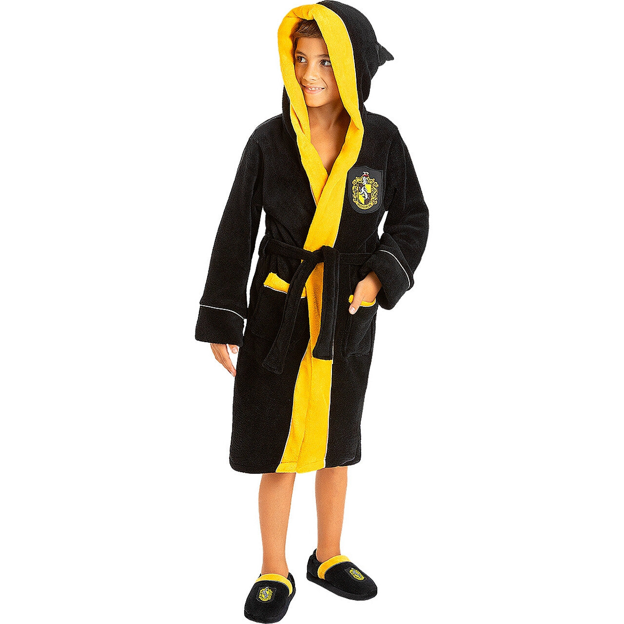 Op deze afbeelding zie je een Kostuums, van het merk Funidelia. Hufflepuff Harry Potter Badjas Kind Kind Kostuum