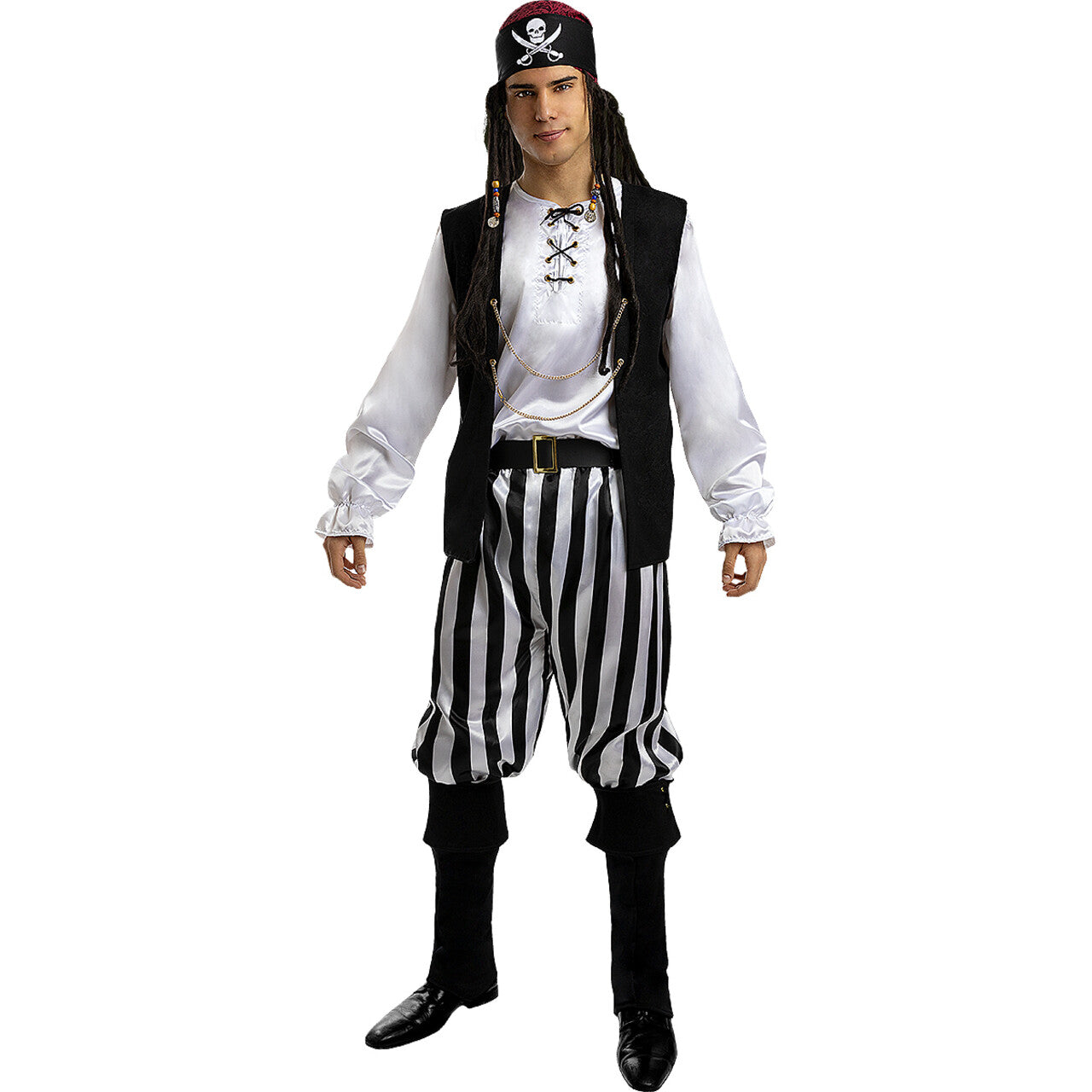 Op deze afbeelding zie je een Kostuums, van het merk Funidelia. Gestreepte Boekanier Van De Zeven Zeeën Man Kostuum