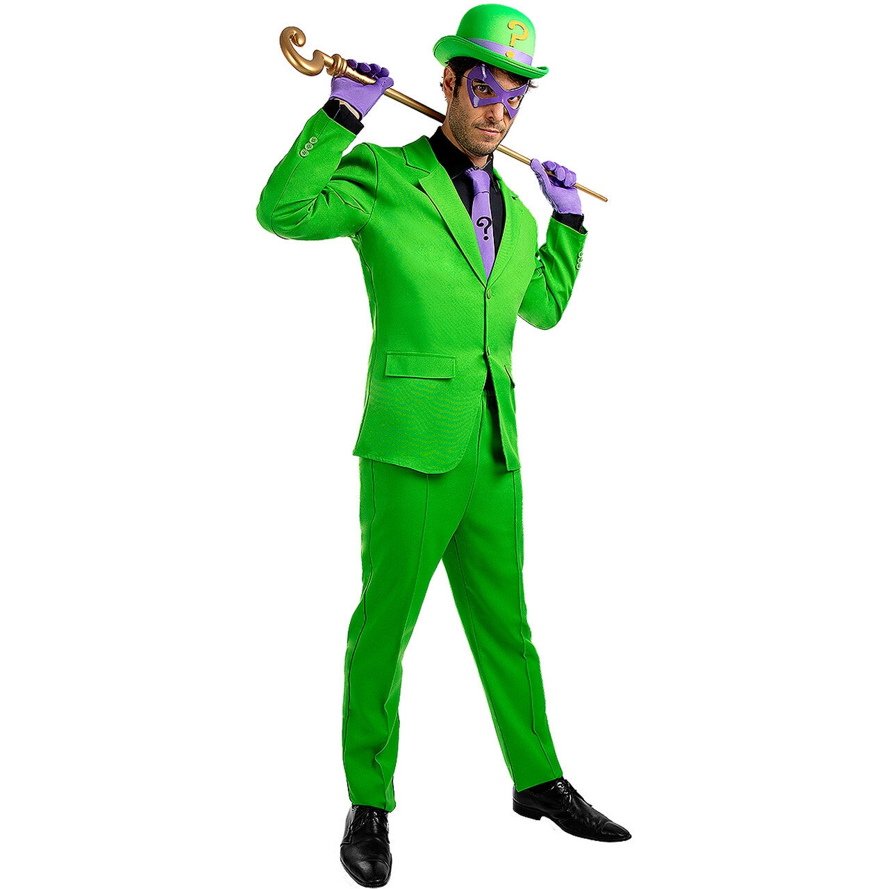 Op deze afbeelding zie je een Kostuums, van het merk Funidelia. The Riddler Man Kostuum