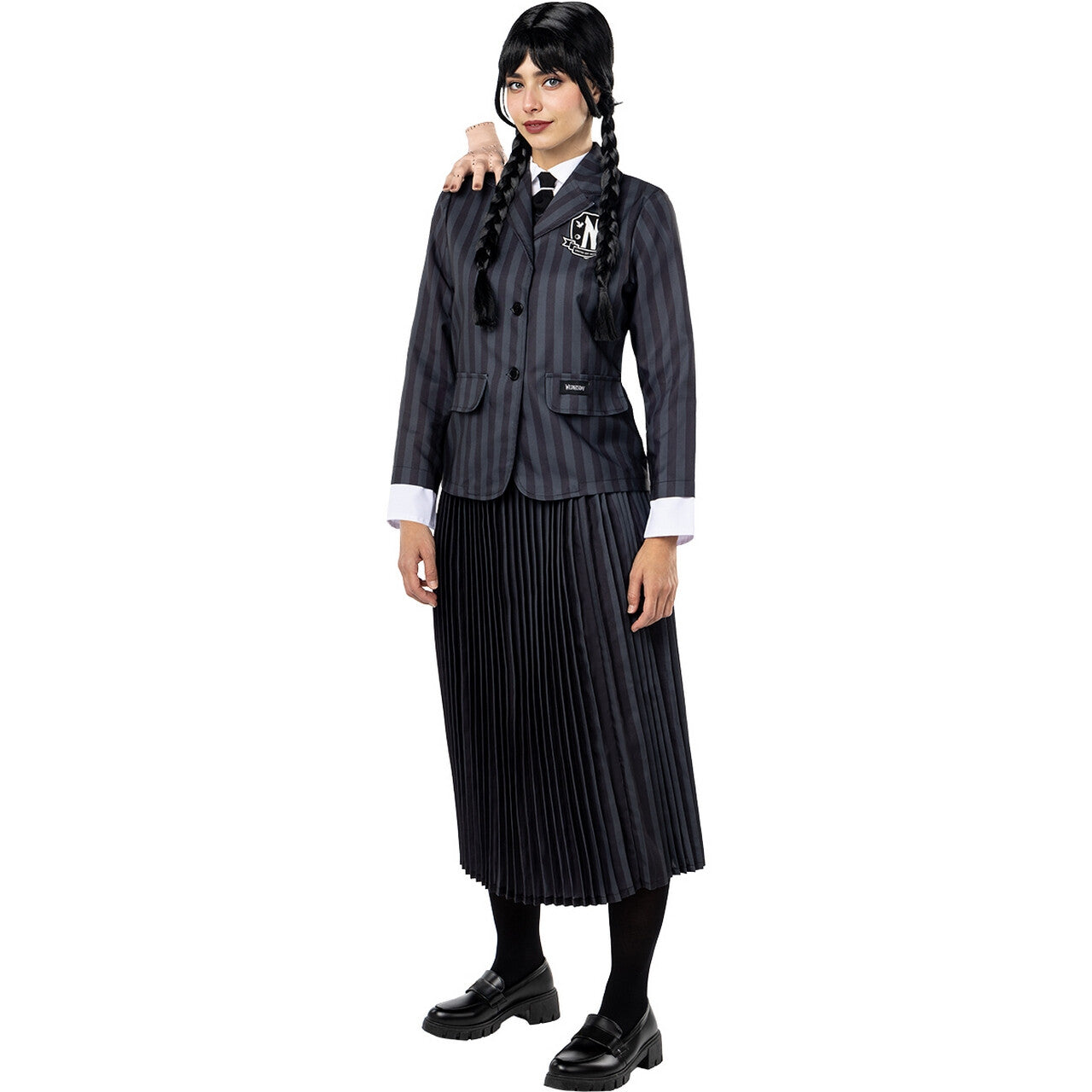 Op deze afbeelding zie je een Kostuums, van het merk Funidelia. Wednesday™ Addams Costume Uniform - Wednesday Vrouw Kostuum