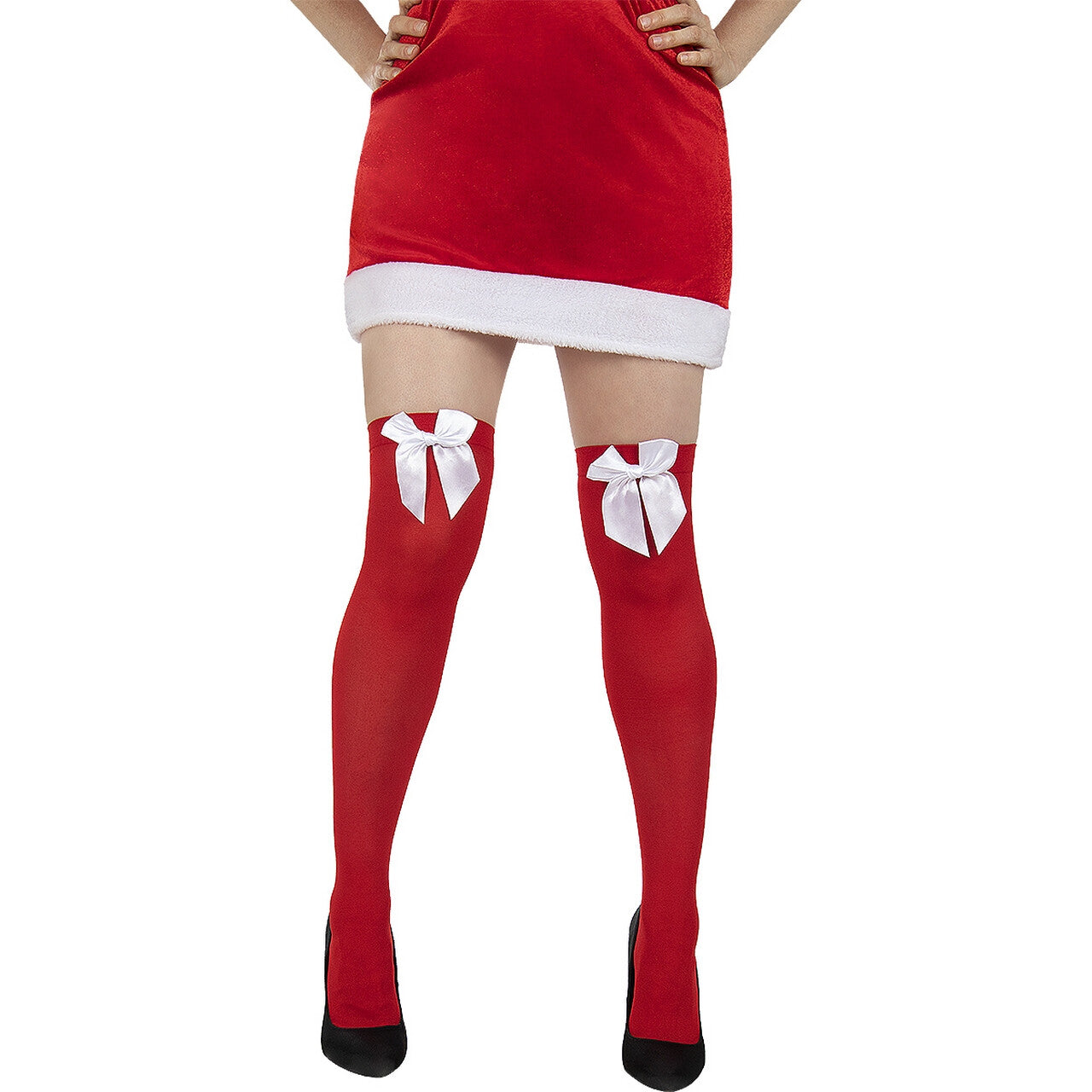 Op deze afbeelding zie je een Accessoires, van het merk Funidelia. Rode Kousen Met Witte Strik Xmaslegs
