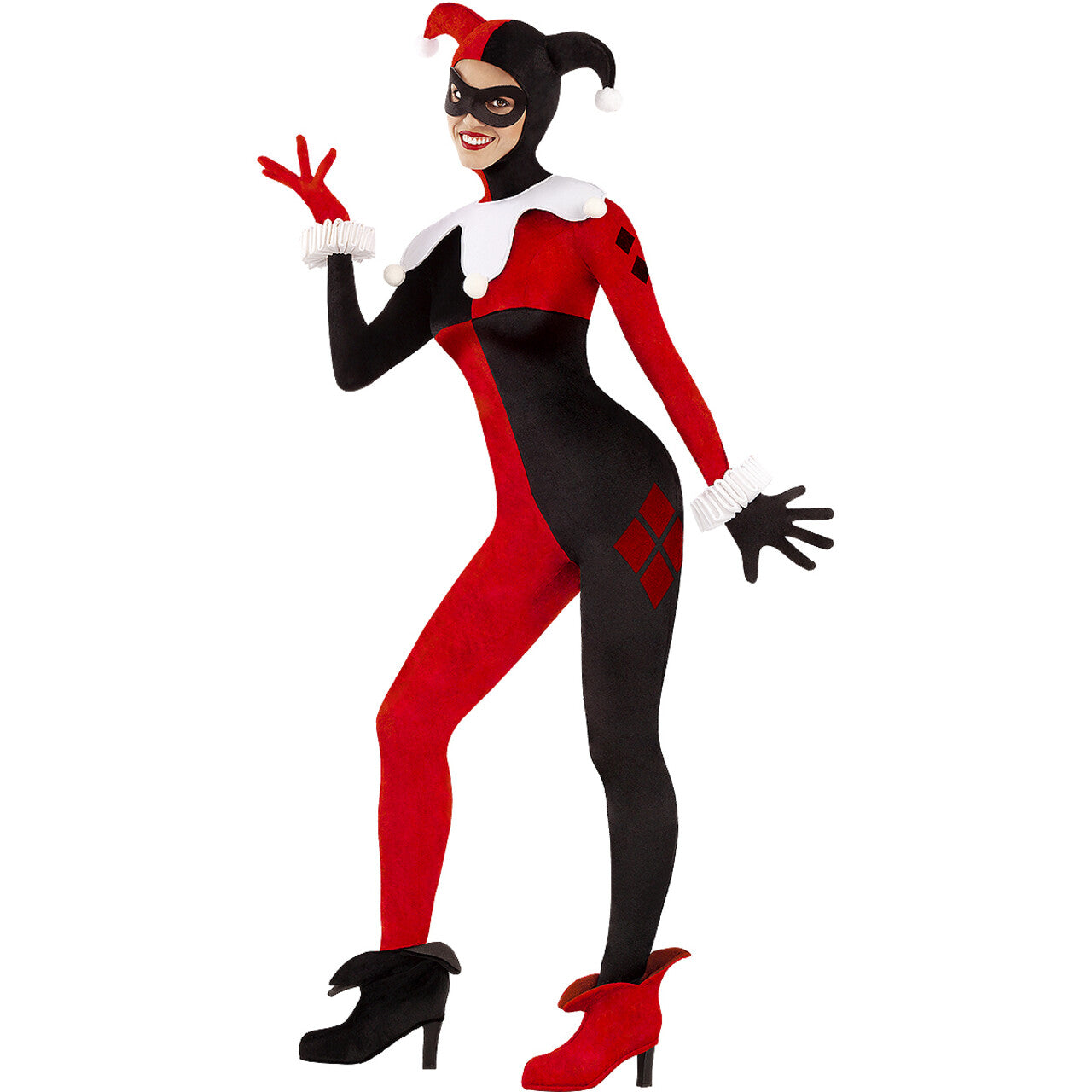 Op deze afbeelding zie je een Kostuums, van het merk Funidelia. Zwart Rode Harley Quinn Dc Comics Vrouw Kostuum