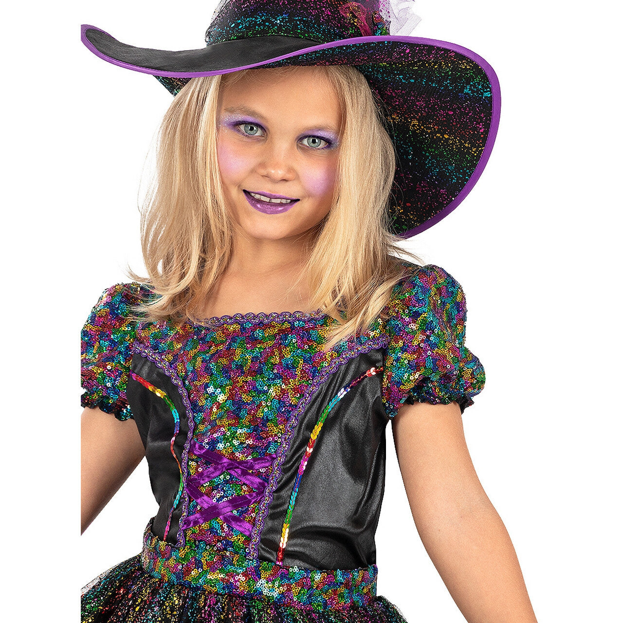 Op deze afbeelding zie je een Kostuums, van het merk Funidelia. Glitter En Glam Heks Katinka Glitterketel Meisje Kostuum