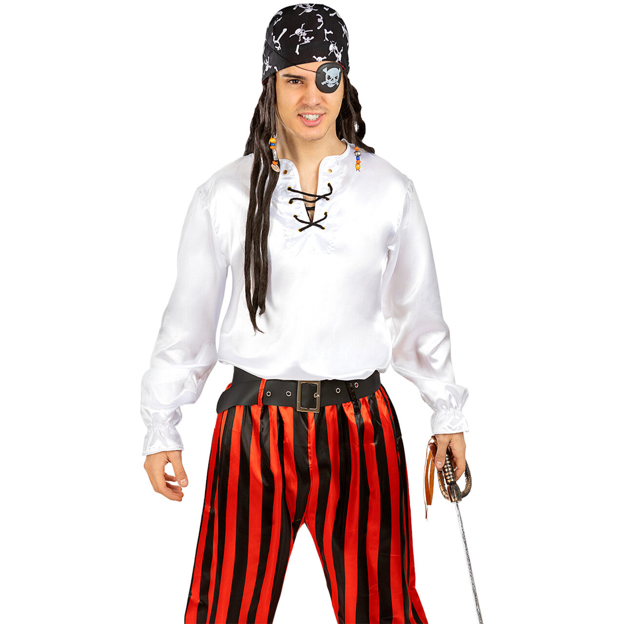 Op deze afbeelding zie je een Kostuums, van het merk Funidelia. Wit Piraten Shirt Man