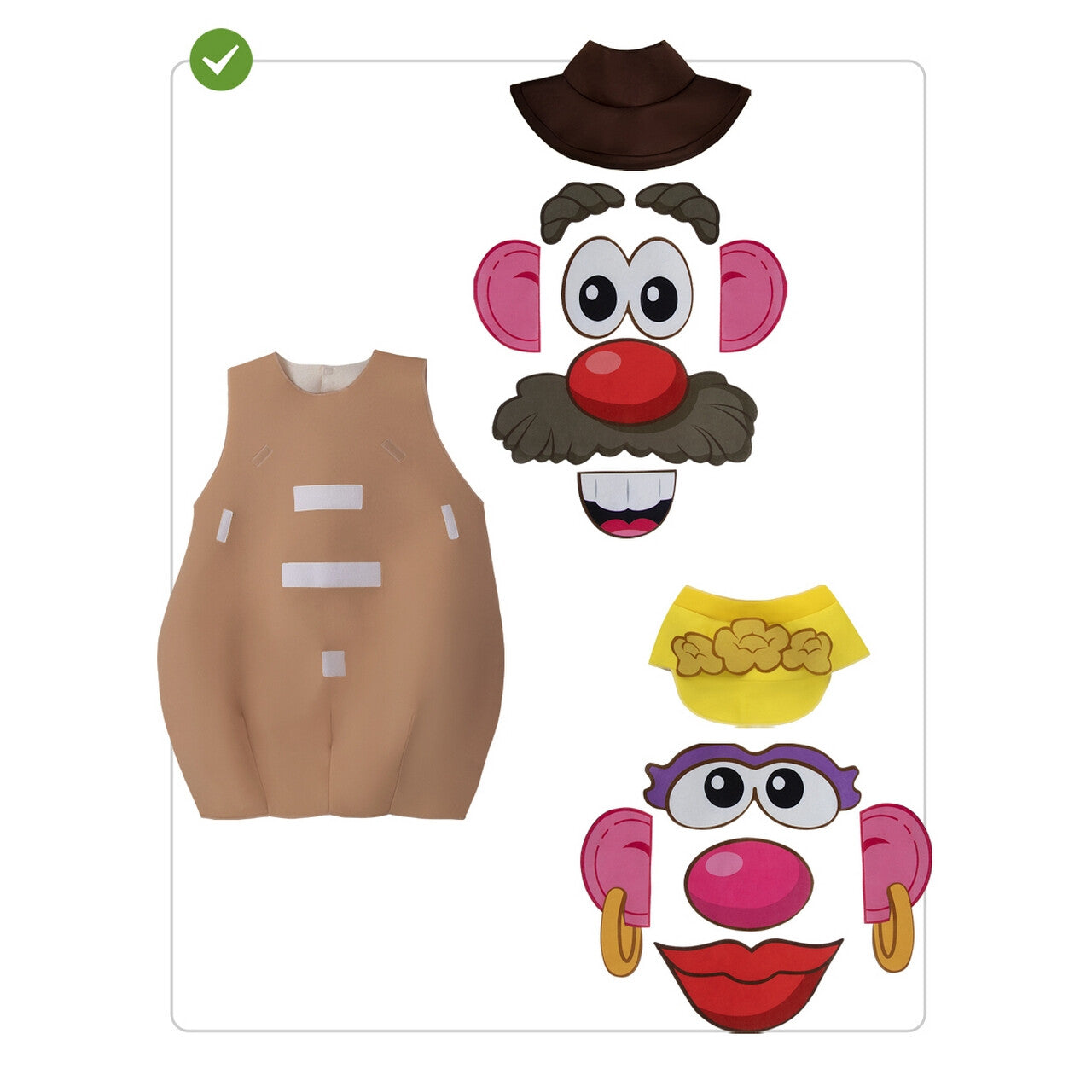Op deze afbeelding zie je een Kostuums, van het merk Funidelia. Meneer Of Mevrouw Potato Head Man Kostuum