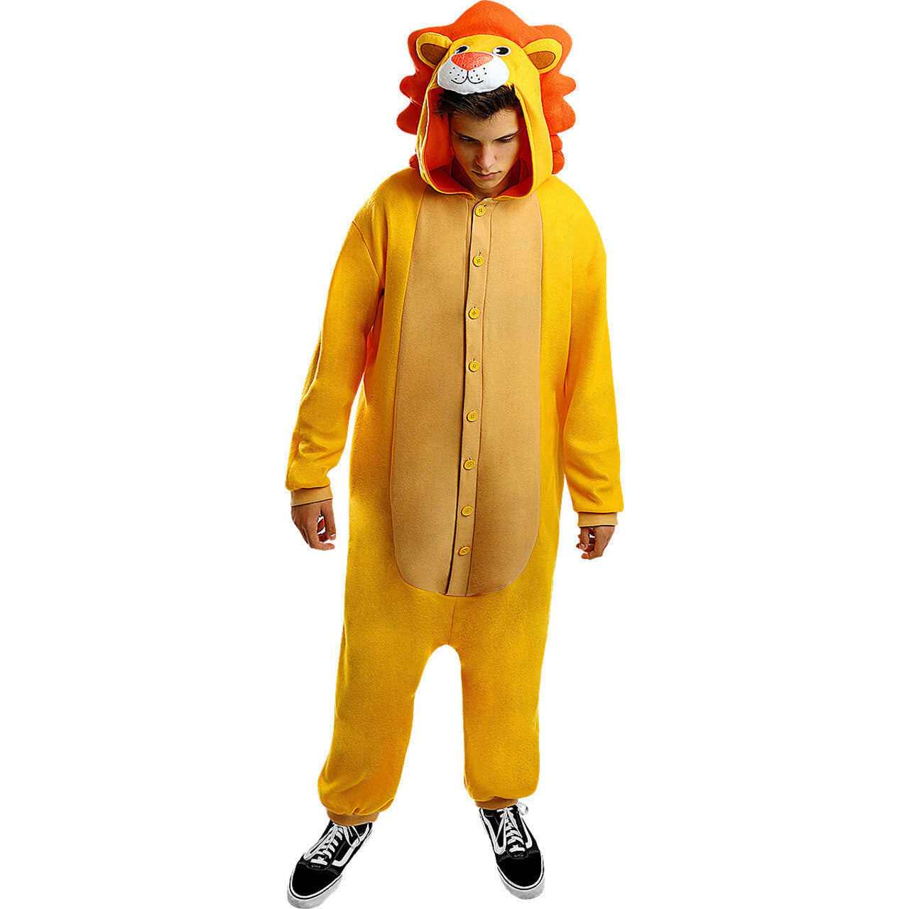 Op deze afbeelding zie je een Kostuums, van het merk Funidelia. Helemaal Geen Gevaarlijke Leeuw Onesie Kostuum
