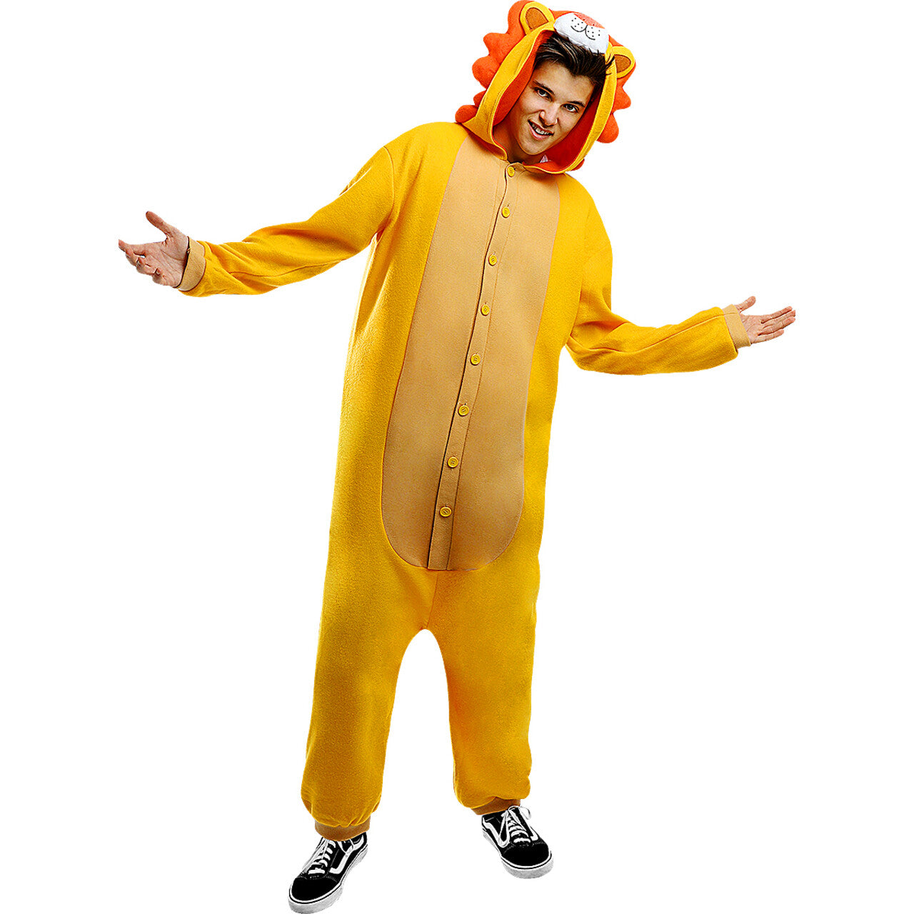 Op deze afbeelding zie je een Kostuums, van het merk Funidelia. Helemaal Geen Gevaarlijke Leeuw Onesie Kostuum