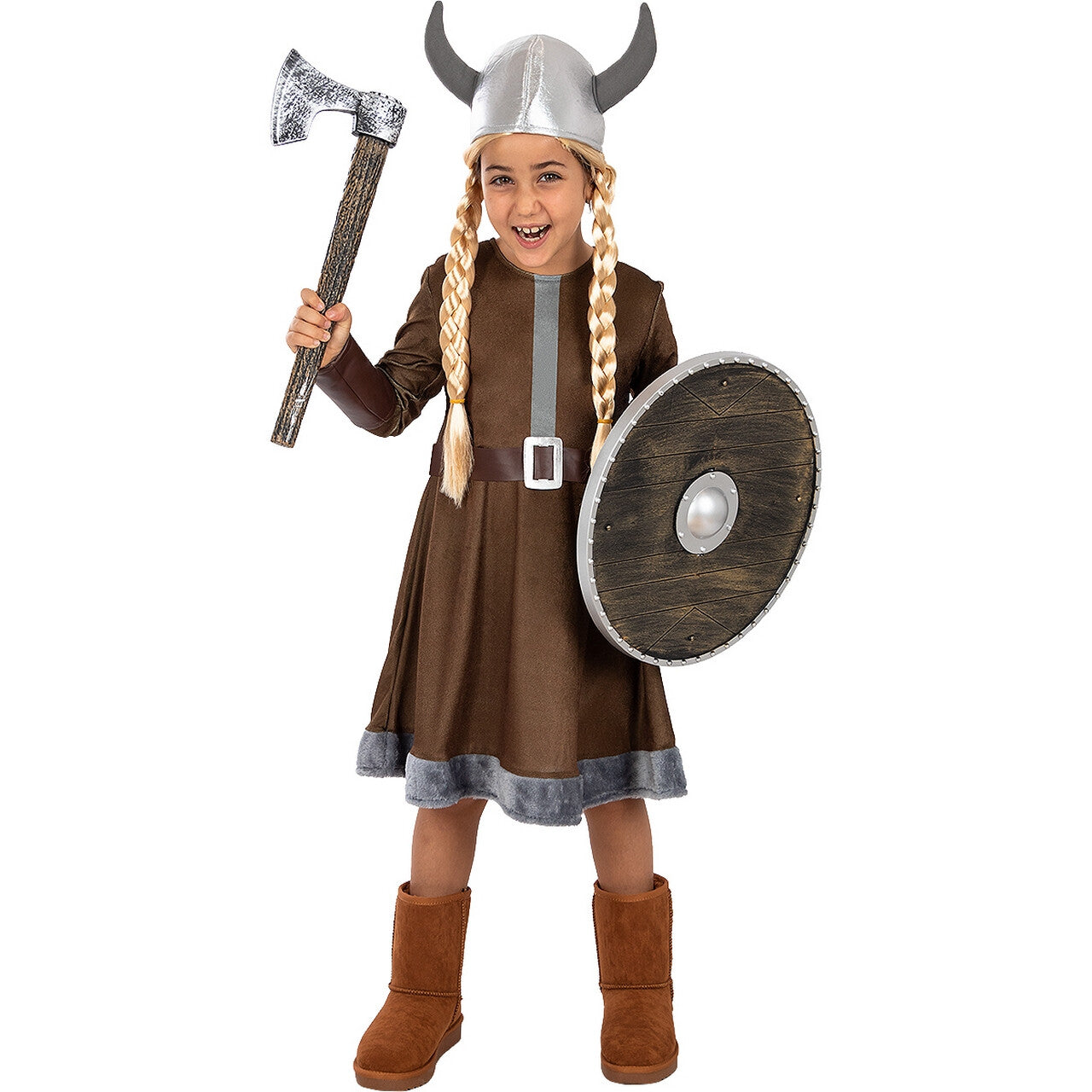Op deze afbeelding zie je een Kostuums, van het merk Funidelia. Plundermeisje Gevaarlijke Viking Kostuum