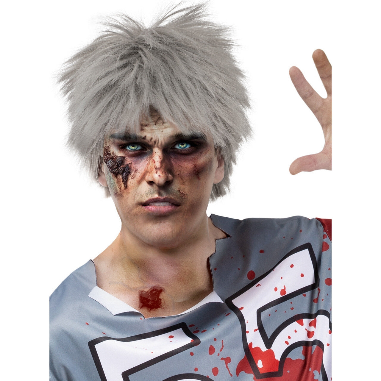 Op deze afbeelding zie je een Accessoires, van het merk Funidelia. Grijze Zombie Punker Pruik
