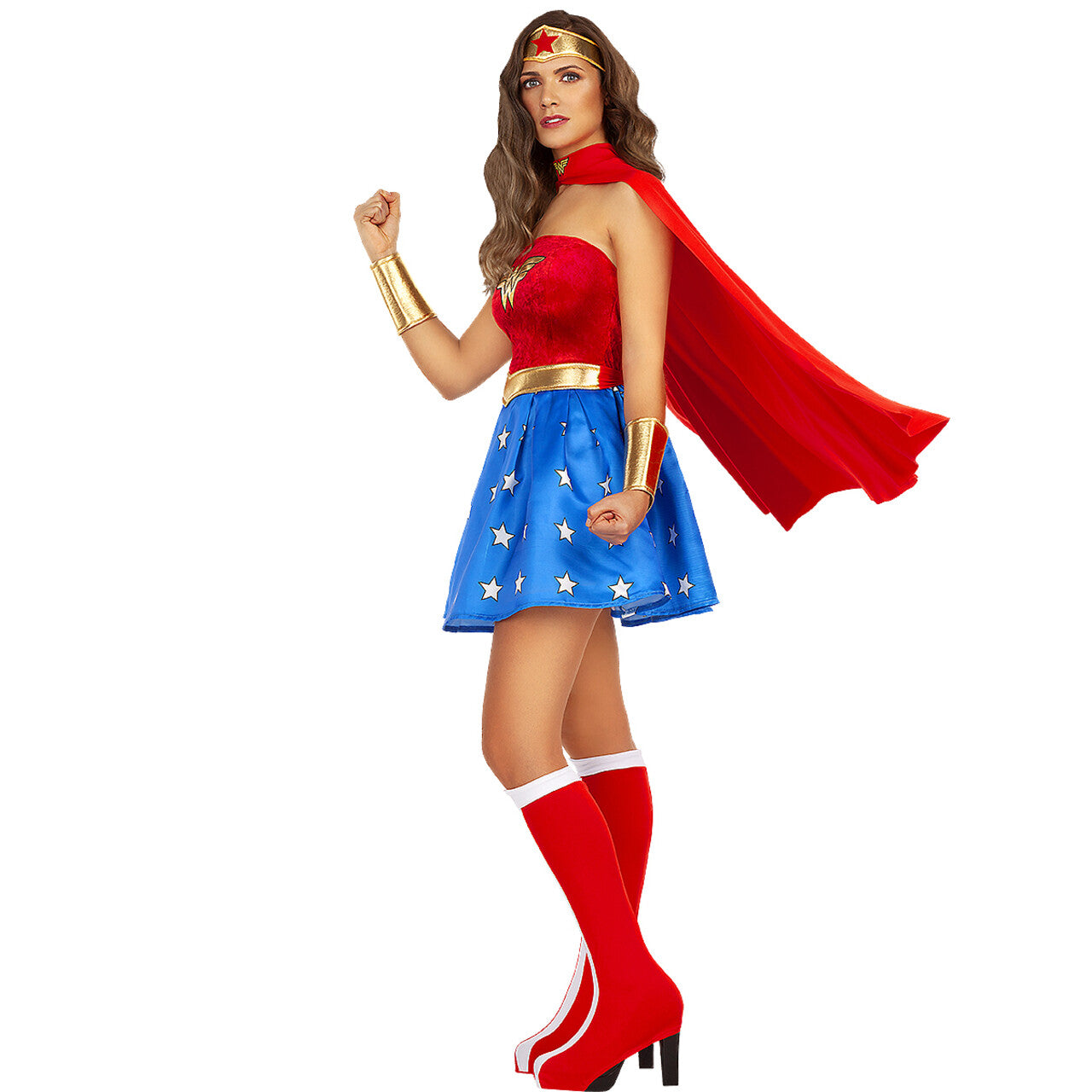 Op deze afbeelding zie je een Kostuums, van het merk Funidelia. Wonderschone Wonderwoman Vrouw Kostuum