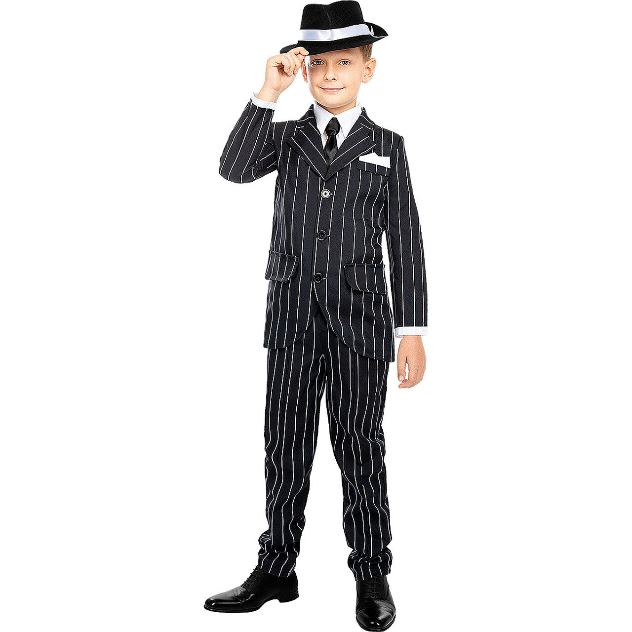 Op deze afbeelding zie je een Kostuums, van het merk Funidelia. Goedgeklede Gangster Jongen Kostuum