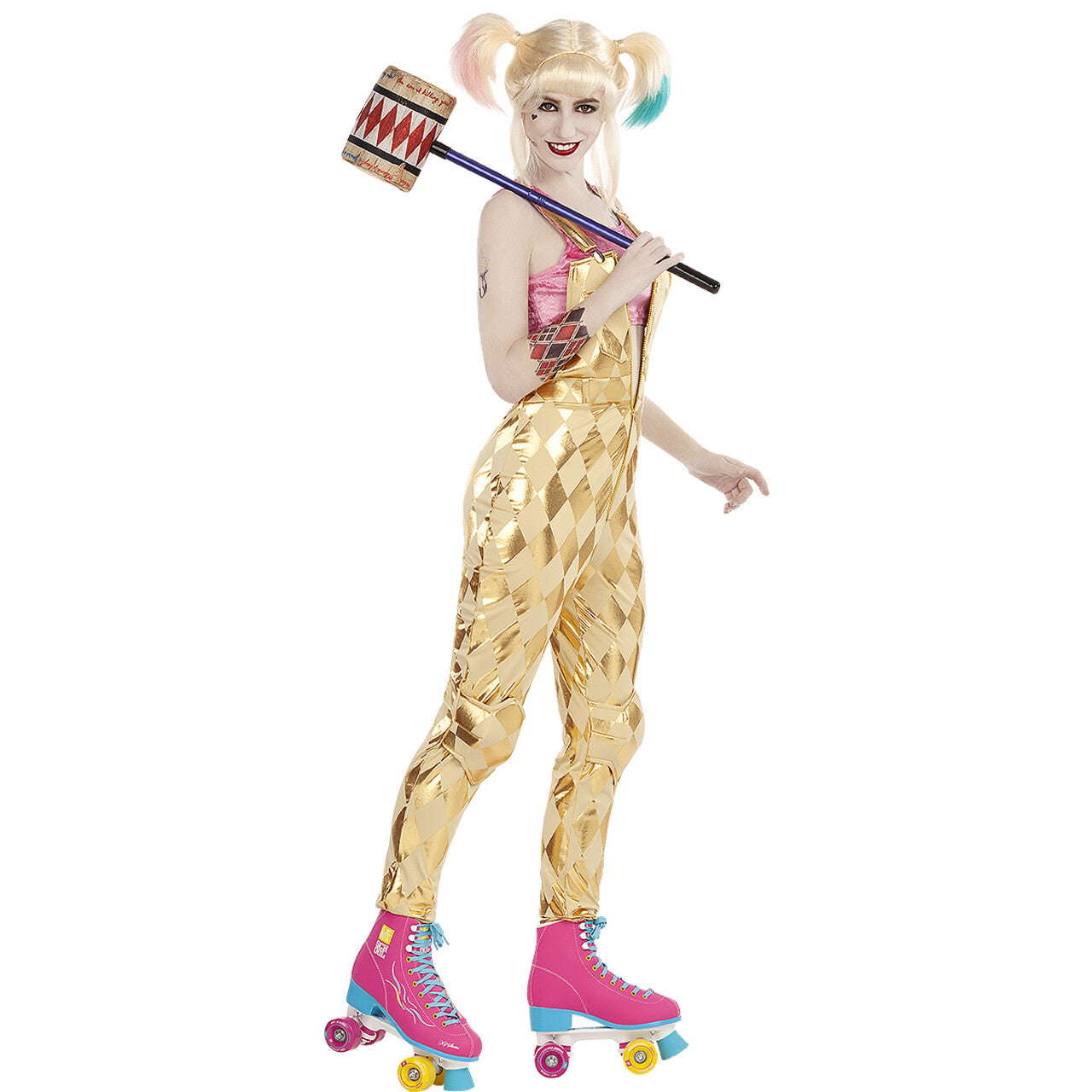 Op deze afbeelding zie je een Kostuums, van het merk Funidelia. Harley Quinn Golden Puddin Vrouw Kostuum