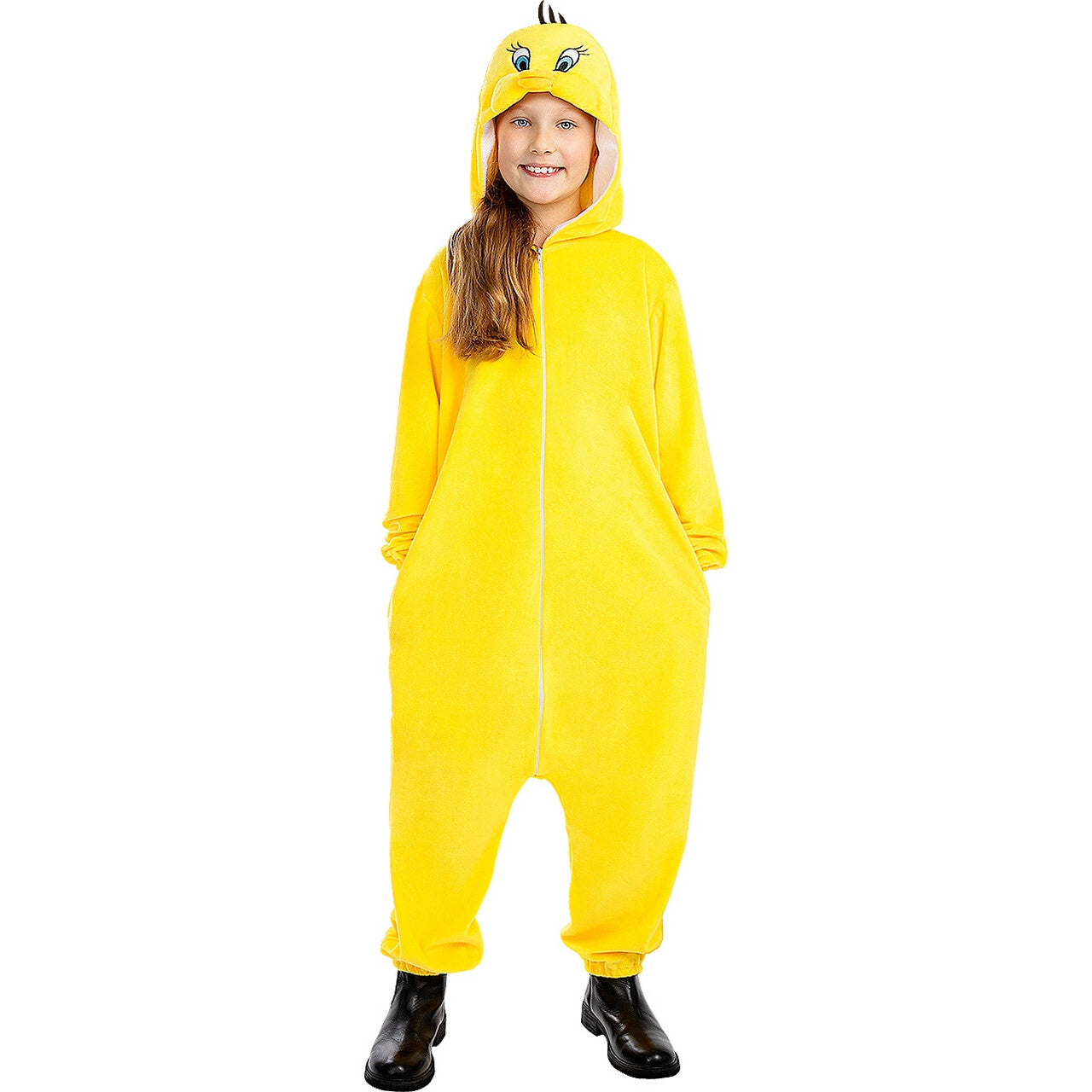 Op deze afbeelding zie je een Kostuums, van het merk Funidelia. Grappige Gele Tweety Onesie Looney Tunes Kind Kostuum