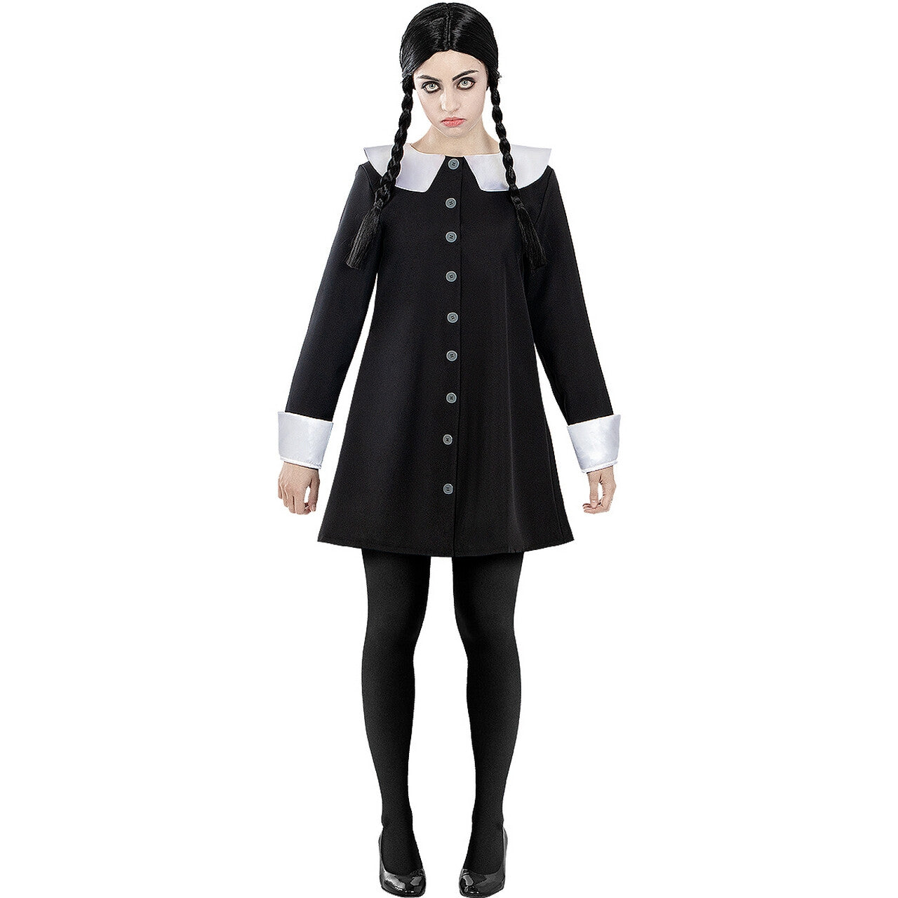 Op deze afbeelding zie je een Kostuums, van het merk Funidelia. Wednesday Addams Family Vrouw Kostuum
