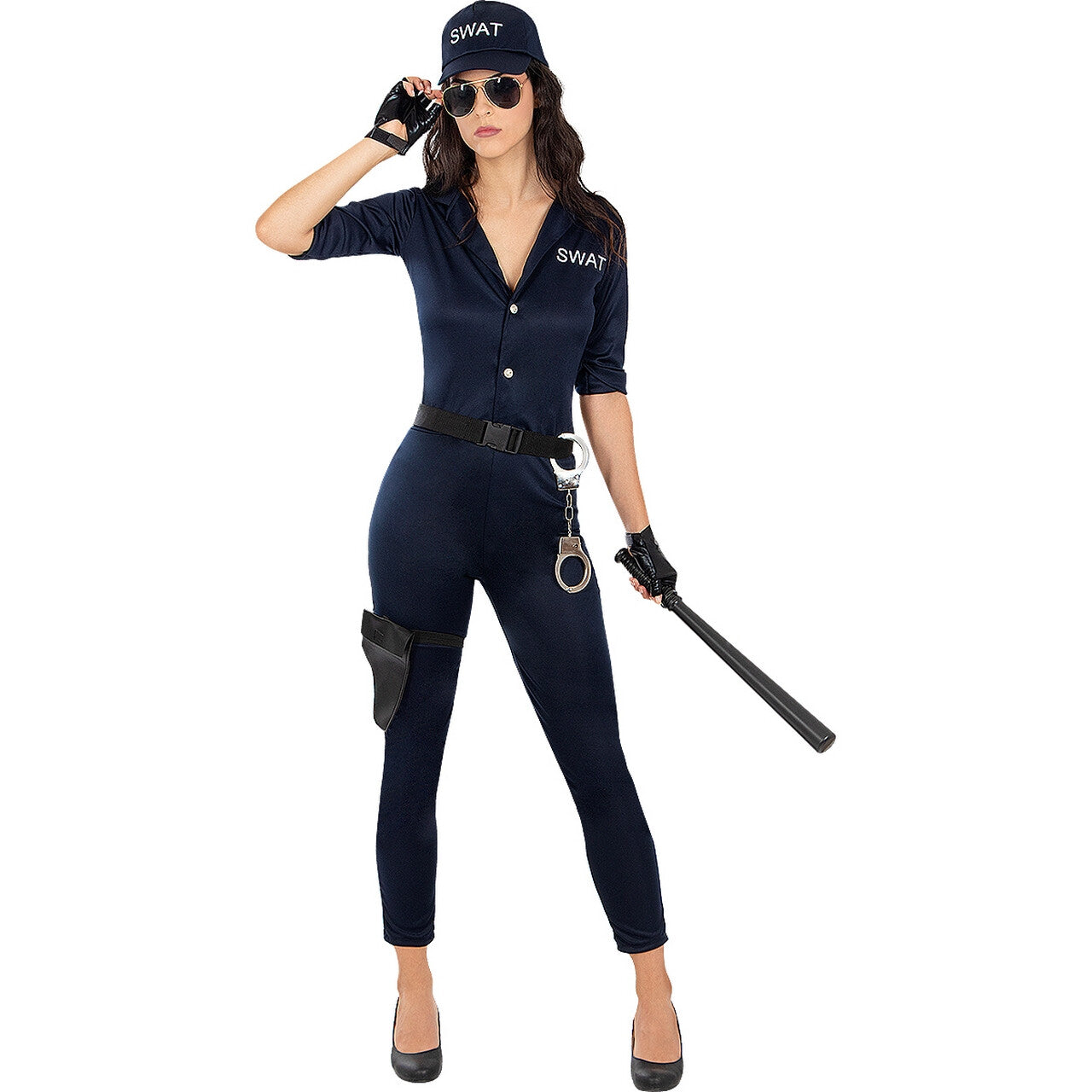 Op deze afbeelding zie je een Kostuums, van het merk Funidelia. Elegante Swat Reken-Mij-Maar-In Vrouw Kostuum