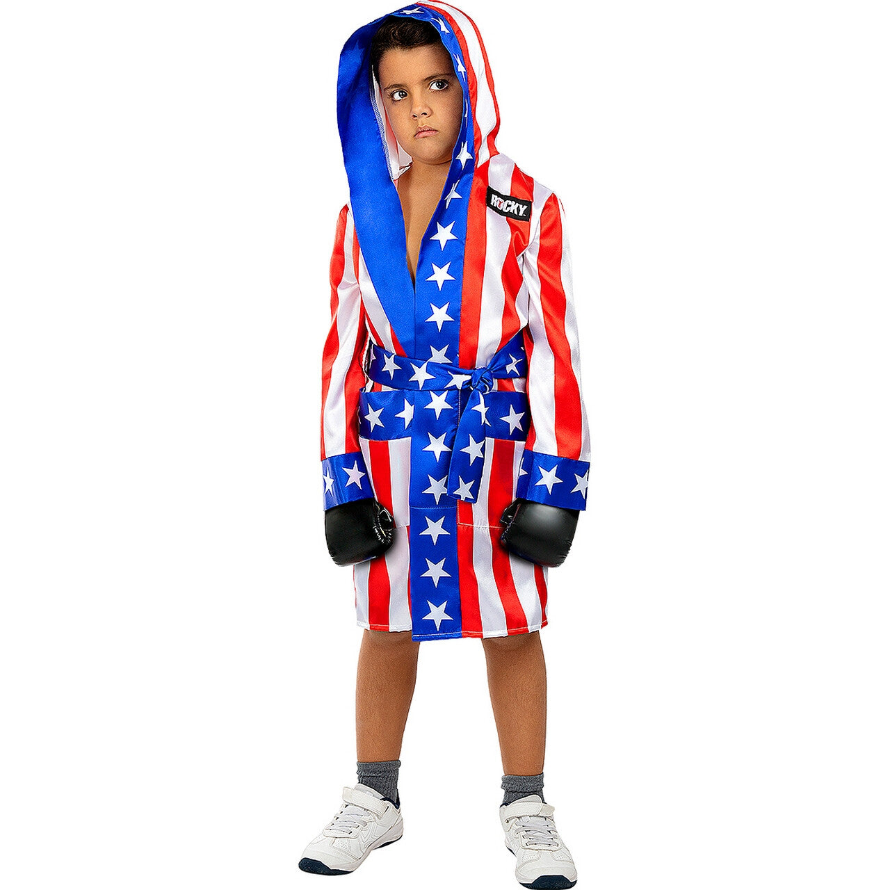 Op deze afbeelding zie je een Kostuums, van het merk Funidelia. USA Rocky Balboa Boks Jas Kind Kind Kostuum