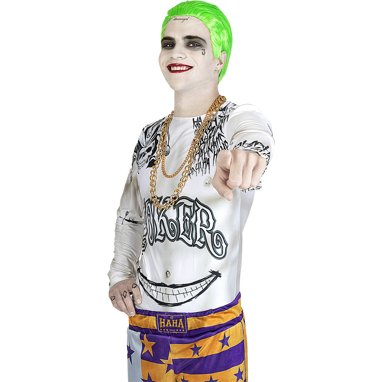 Op deze afbeelding zie je een Kostuums, van het merk Funidelia. Joker Haha Suicide Squad Man Kostuum