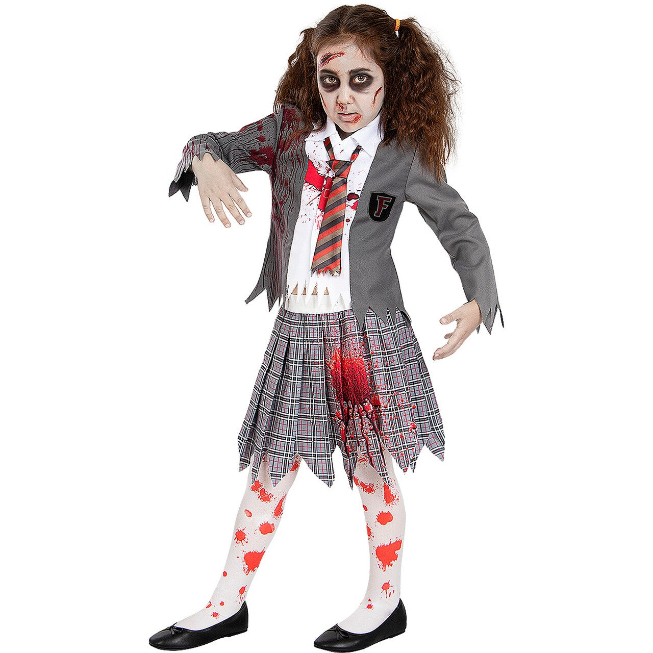 Op deze afbeelding zie je een Kostuums, van het merk Funidelia. Enge Zombie Scholier Meisje Kostuum