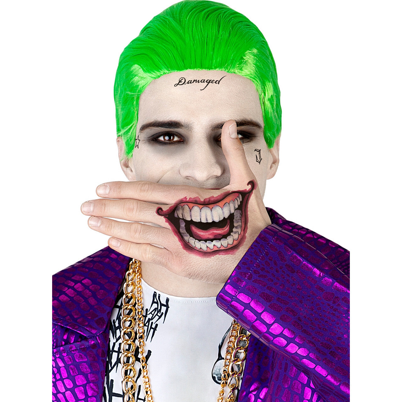 Op deze afbeelding zie je een Accessoires, van het merk Funidelia. Joker Tatoeage Set Suicide Squad