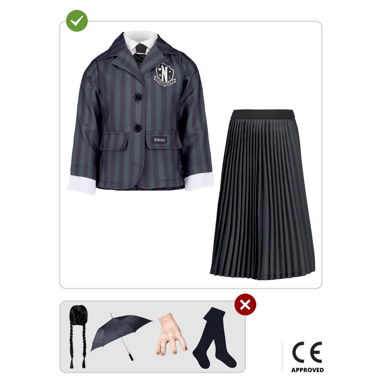 Op deze afbeelding zie je een Kostuums, van het merk Funidelia. Wednesday™ Addams Uniform Costume For Girl Meisje Kostuum