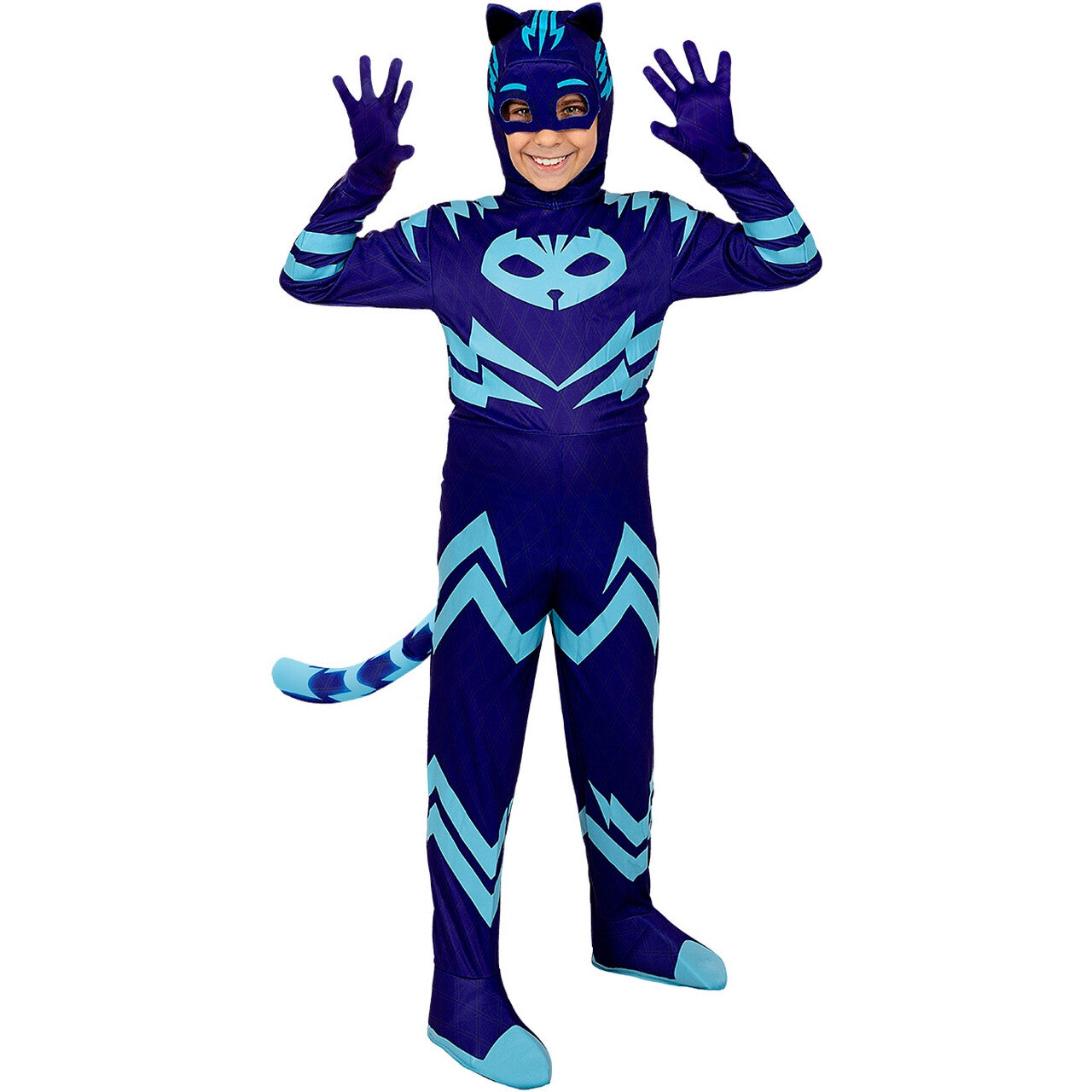 Op deze afbeelding zie je een Kostuums, van het merk Funidelia. Deluxe Catboy Pj Masks™ Blauw Kind Kind Kostuum