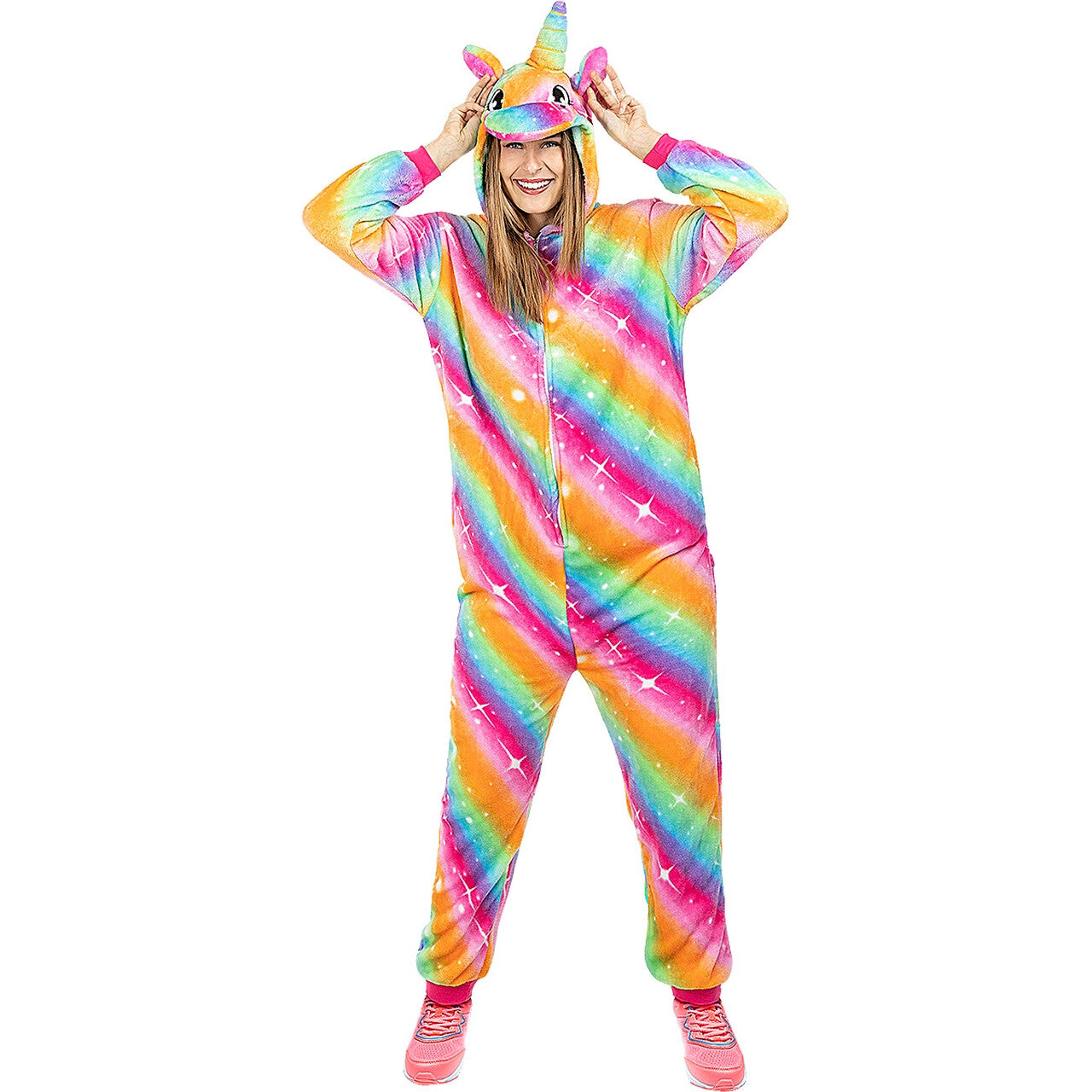 Op deze afbeelding zie je een Kostuums, van het merk Funidelia. Veelkleurige Unicorn Onesie Vrouw Kostuum