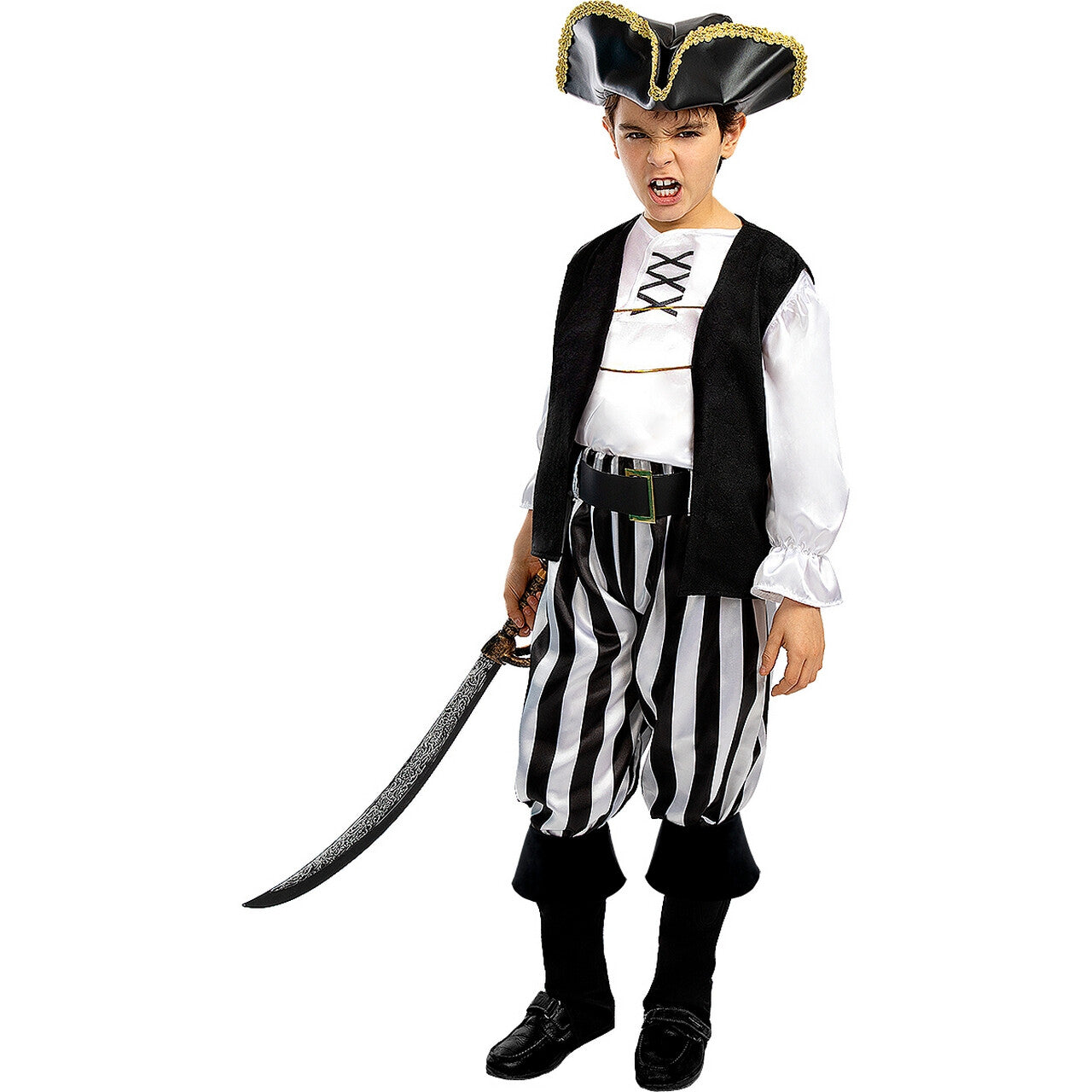 Op deze afbeelding zie je een Kostuums, van het merk Funidelia. Aadje Piraatje Zwart Wit Jongen Kostuum