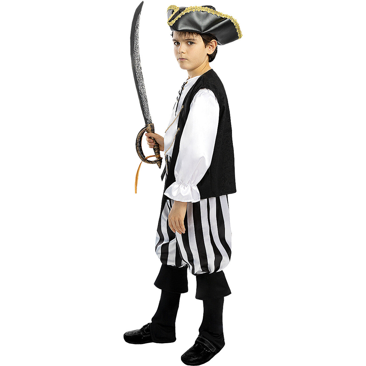 Op deze afbeelding zie je een Kostuums, van het merk Funidelia. Aadje Piraatje Zwart Wit Jongen Kostuum