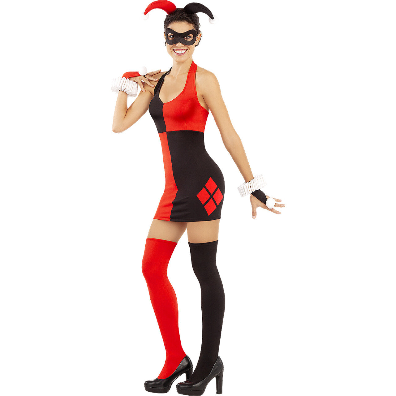 Op deze afbeelding zie je een Kostuums, van het merk Funidelia. Sexy Harley Quinn Rood Zwart Vrouw Kostuum