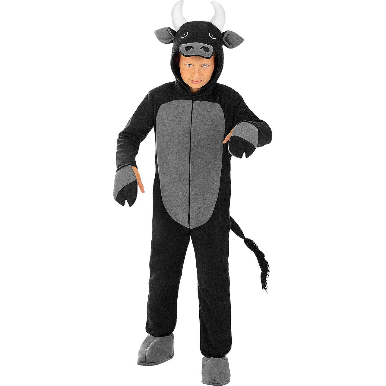 Op deze afbeelding zie je een Kostuums, van het merk Funidelia. Dolle Zwarte Stier Bulletje Kind Kostuum