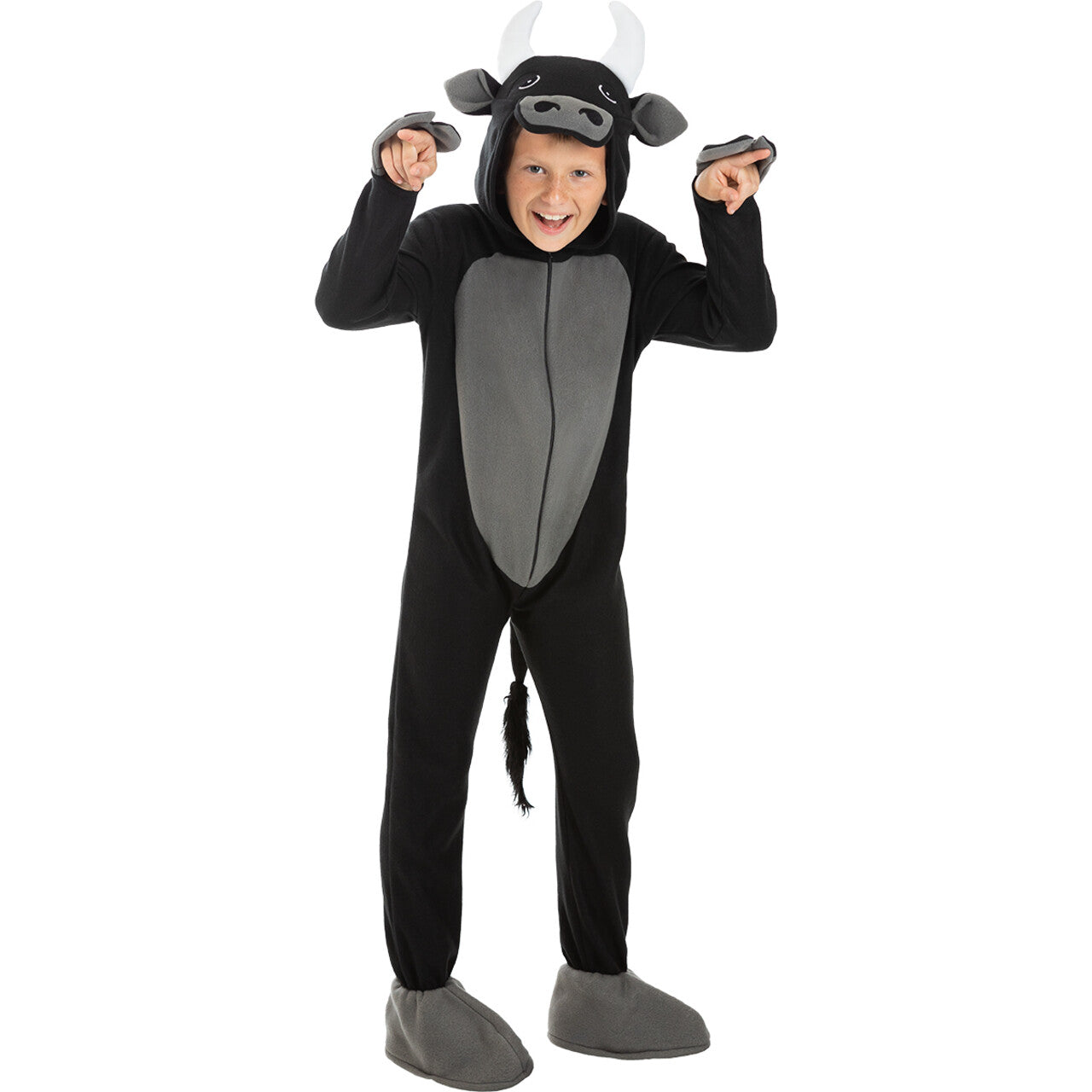 Op deze afbeelding zie je een Kostuums, van het merk Funidelia. Dolle Zwarte Stier Bulletje Kind Kostuum