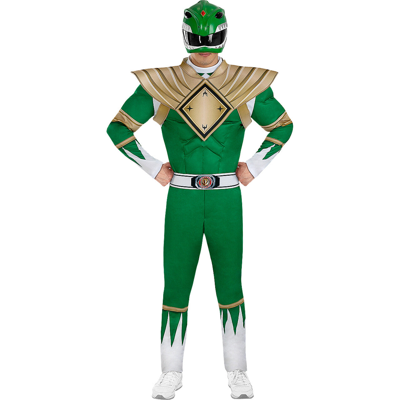 Op deze afbeelding zie je een Kostuums, van het merk Funidelia. Groene Dino Power Ranger Tommy Man Kostuum