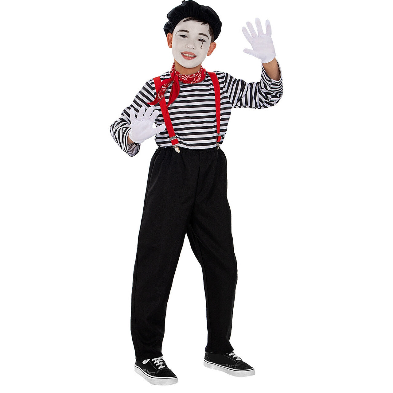 Op deze afbeelding zie je een Kostuums, van het merk Funidelia. Stille Franse Mime Clown Claude Jongen Kostuum