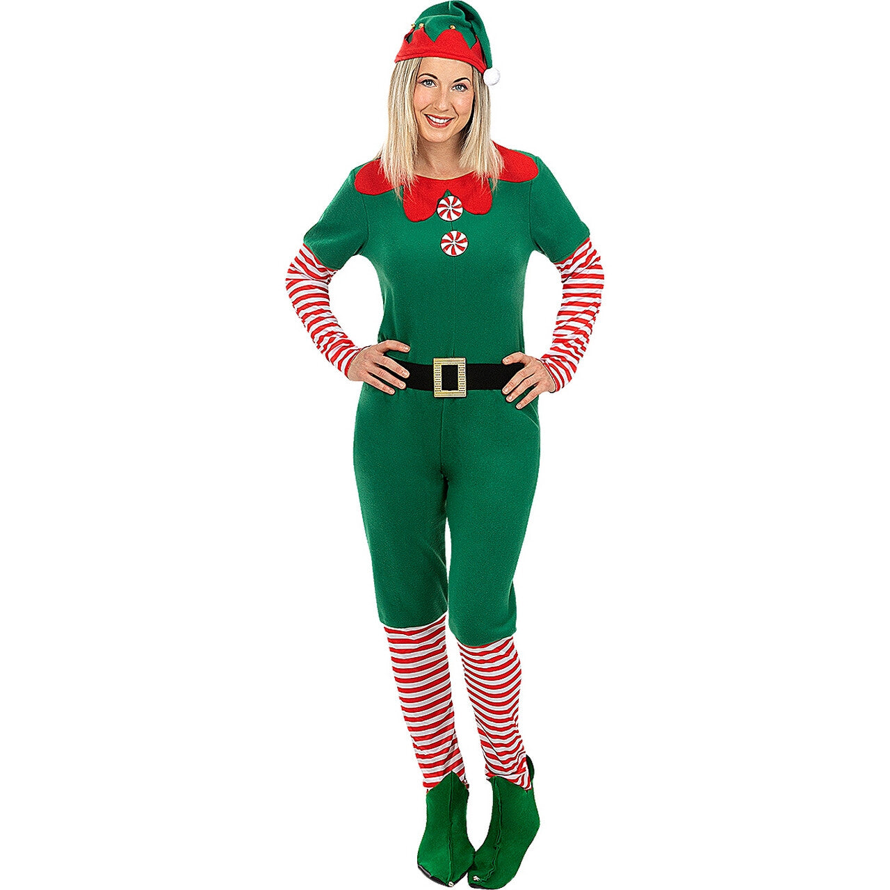 Op deze afbeelding zie je een Kostuums, van het merk Funidelia. Groene Kerst Elf Telt Voor Twaalf Vrouw Kostuum