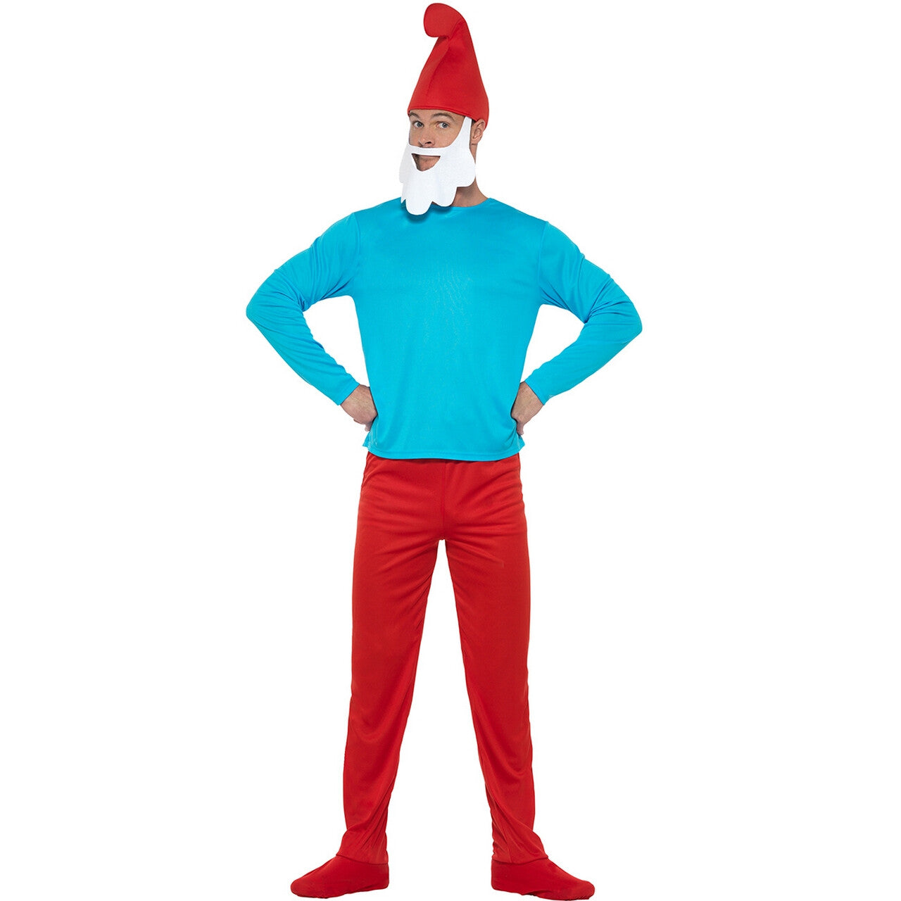 Op deze afbeelding zie je een Kostuums, van het merk Funidelia. Smurfleider Grote Smurf Man Kostuum