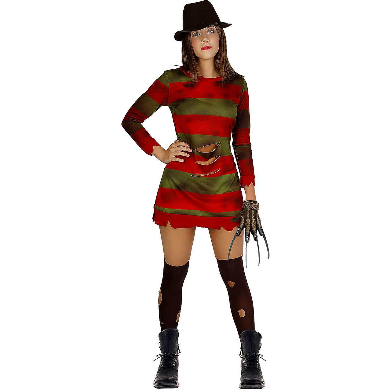 Op deze afbeelding zie je een Kostuums, van het merk Funidelia. Evil Frederique Krueger Vrouw Kostuum
