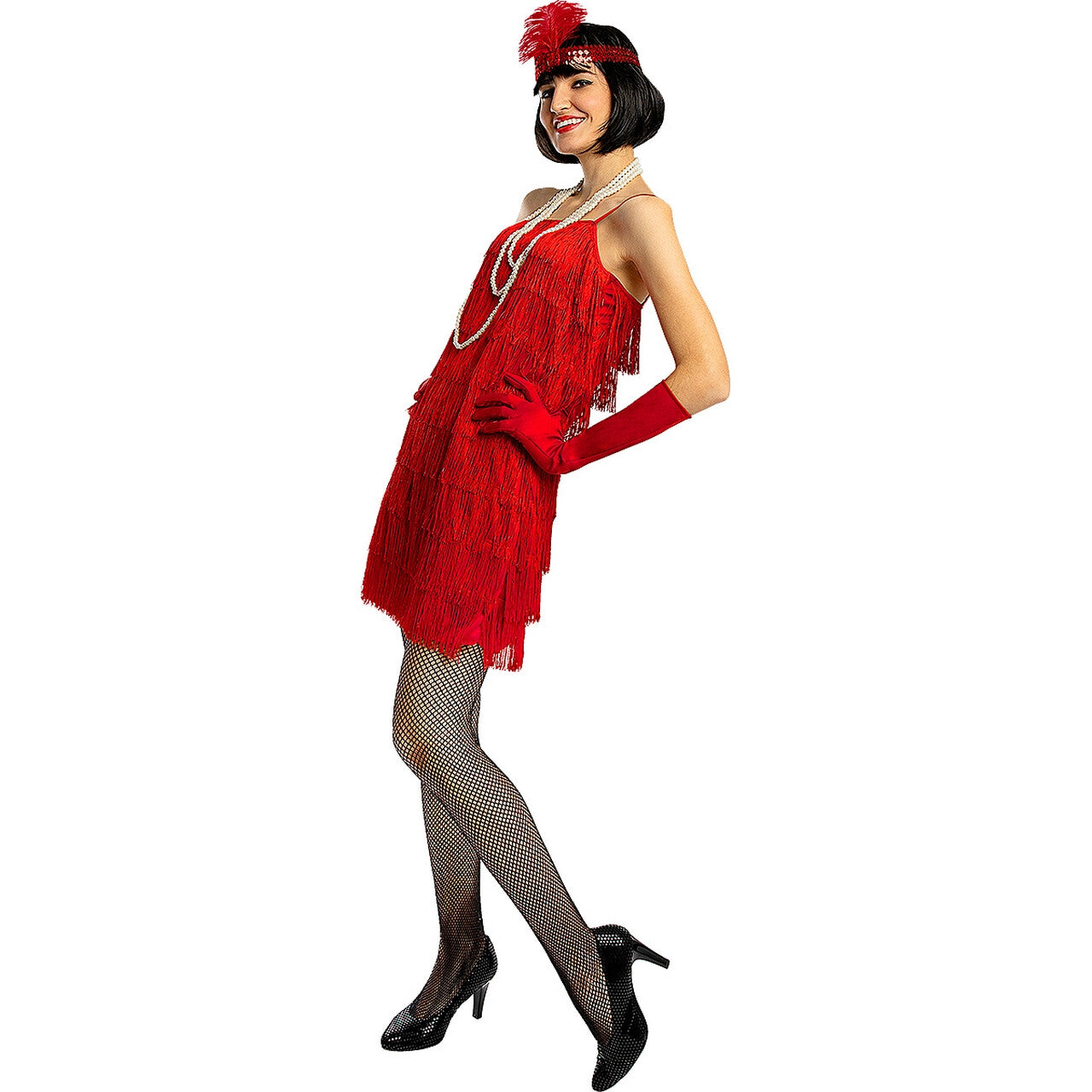 Op deze afbeelding zie je een Kostuums, van het merk Funidelia. Jaren 20 Rosy Red Flapper Vrouw Kostuum