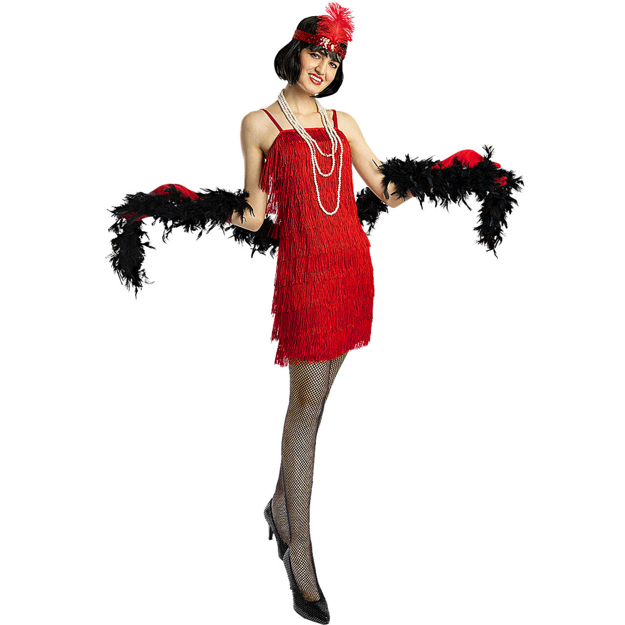 Op deze afbeelding zie je een Kostuums, van het merk Funidelia. Jaren 20 Rosy Red Flapper Vrouw Kostuum