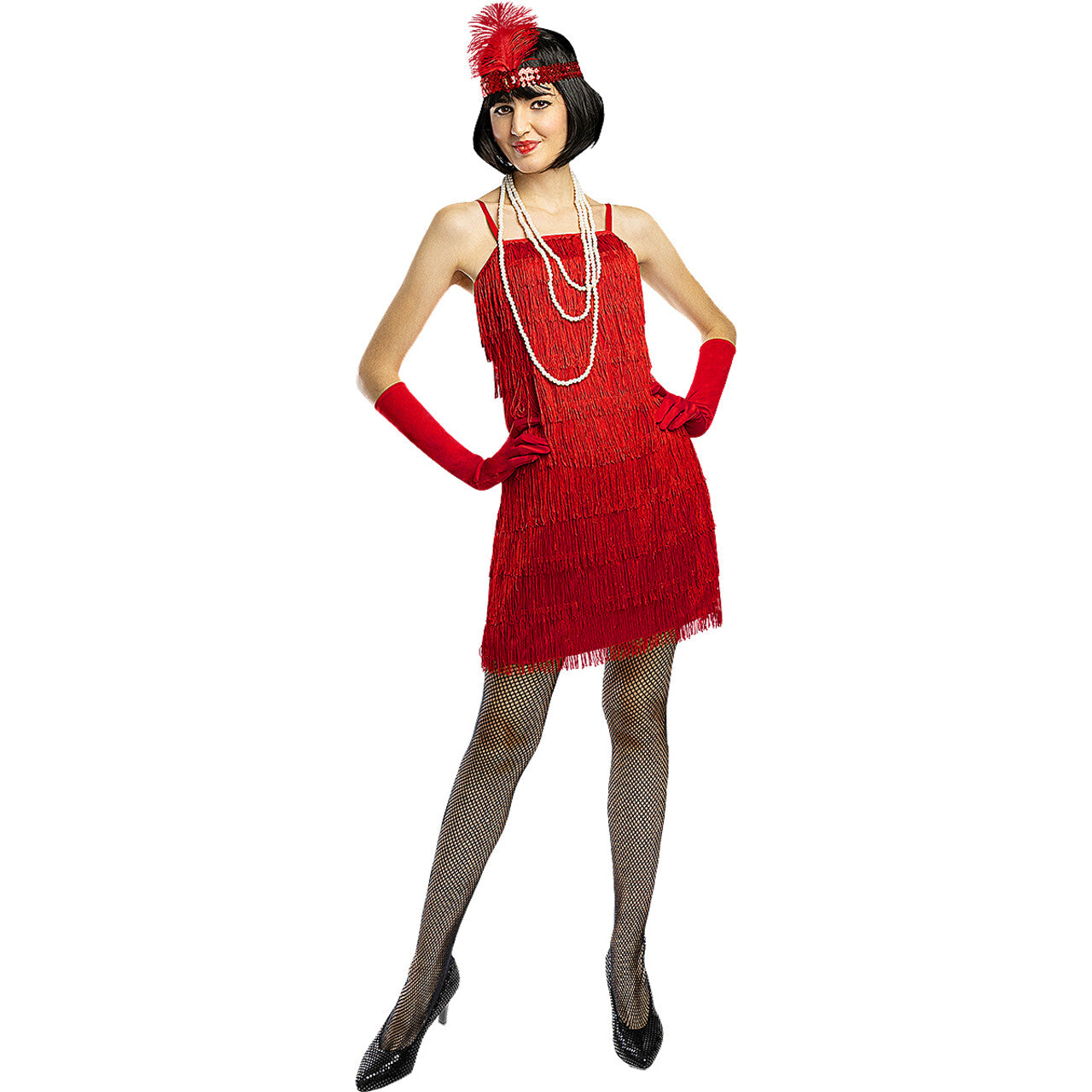 Op deze afbeelding zie je een Kostuums, van het merk Funidelia. Jaren 20 Rosy Red Flapper Vrouw Kostuum