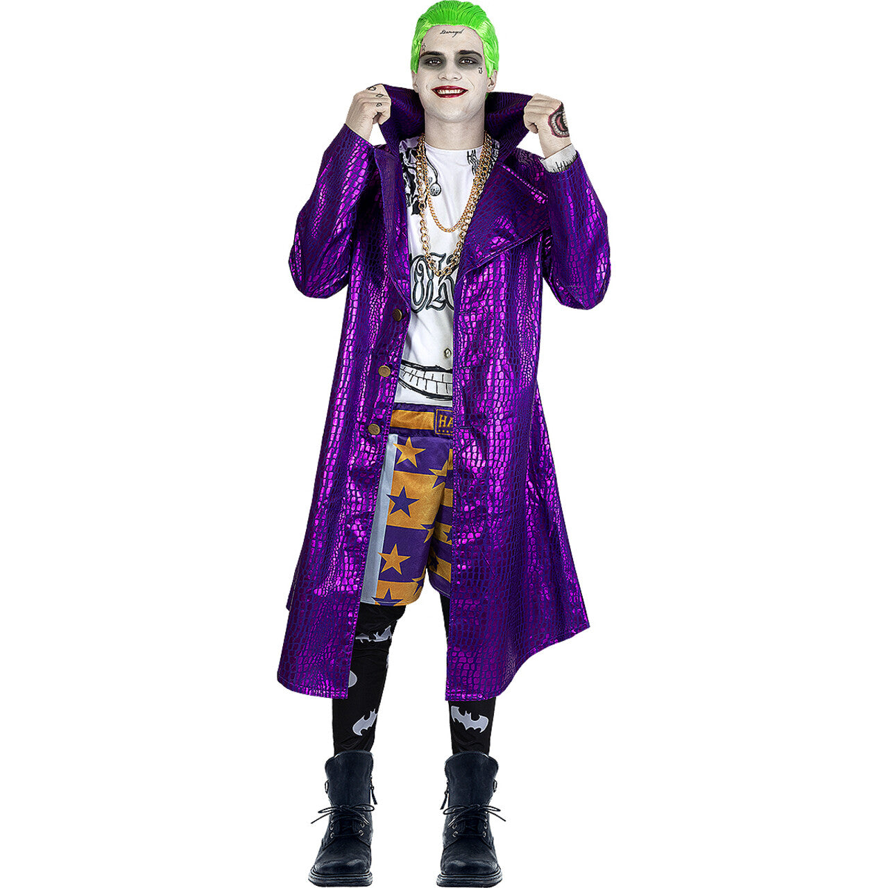 Op deze afbeelding zie je een Kostuums, van het merk Funidelia. Complete Joker Suicide Squad Man Kostuum