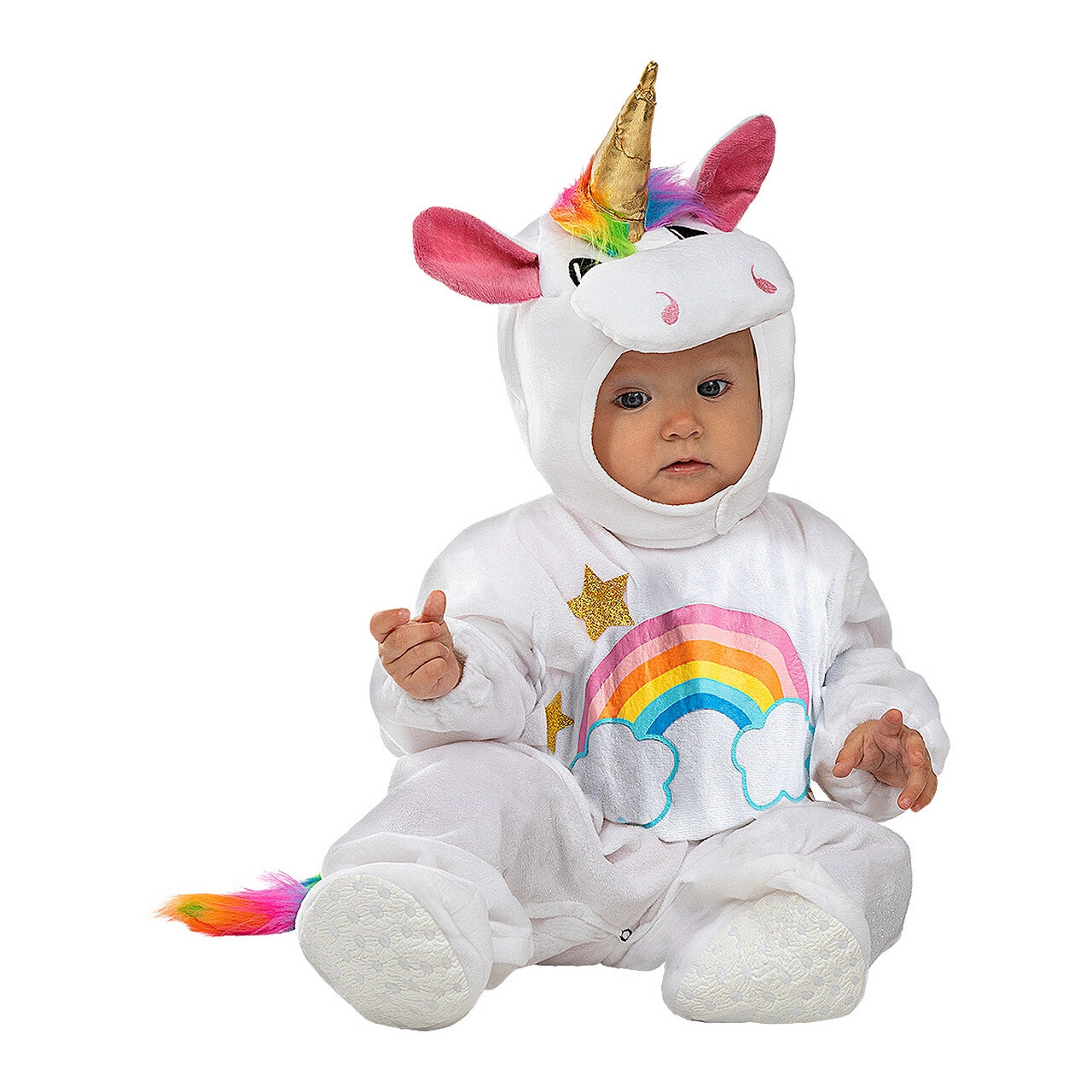 Op deze afbeelding zie je een Kostuums, van het merk Funidelia. Eenhoorn Regenboog En Sterren Kind Kostuum