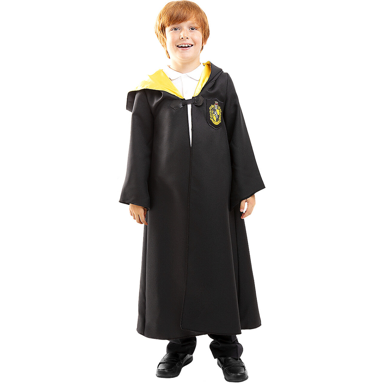 Op deze afbeelding zie je een Kostuums, van het merk Funidelia. Harry Potter Hufflepuff Cape Kind Kind Kostuum
