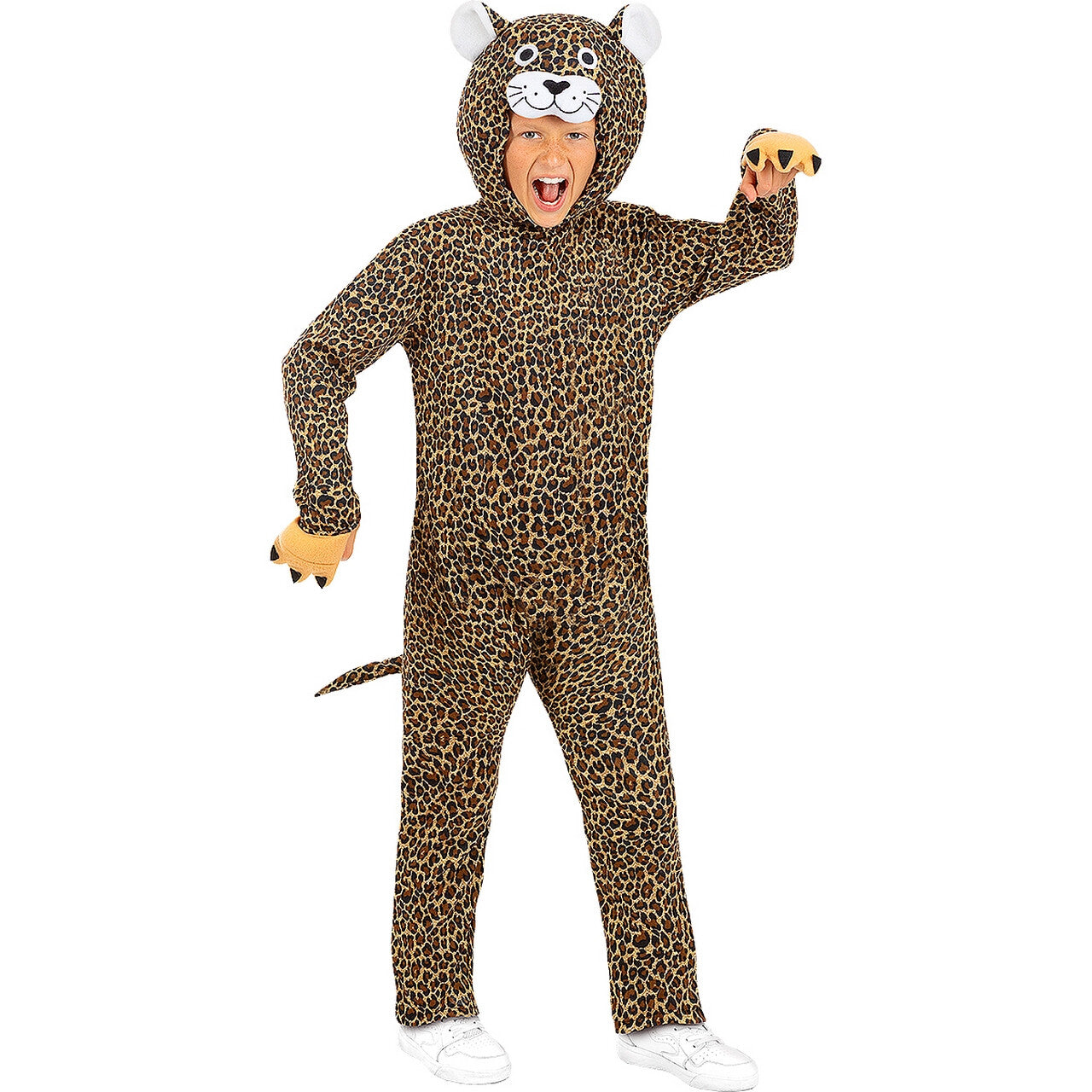 Op deze afbeelding zie je een Kostuums, van het merk Funidelia. Gevaarlijke Luipaard Onesie Kind Kostuum